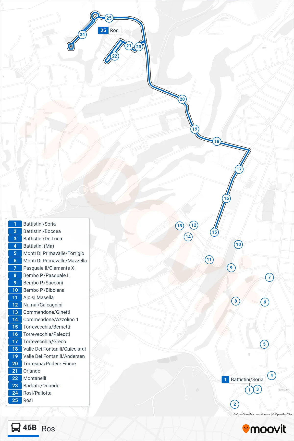 Linea 46B bus (Rosi) - Percorsi e fermate sulla mappa