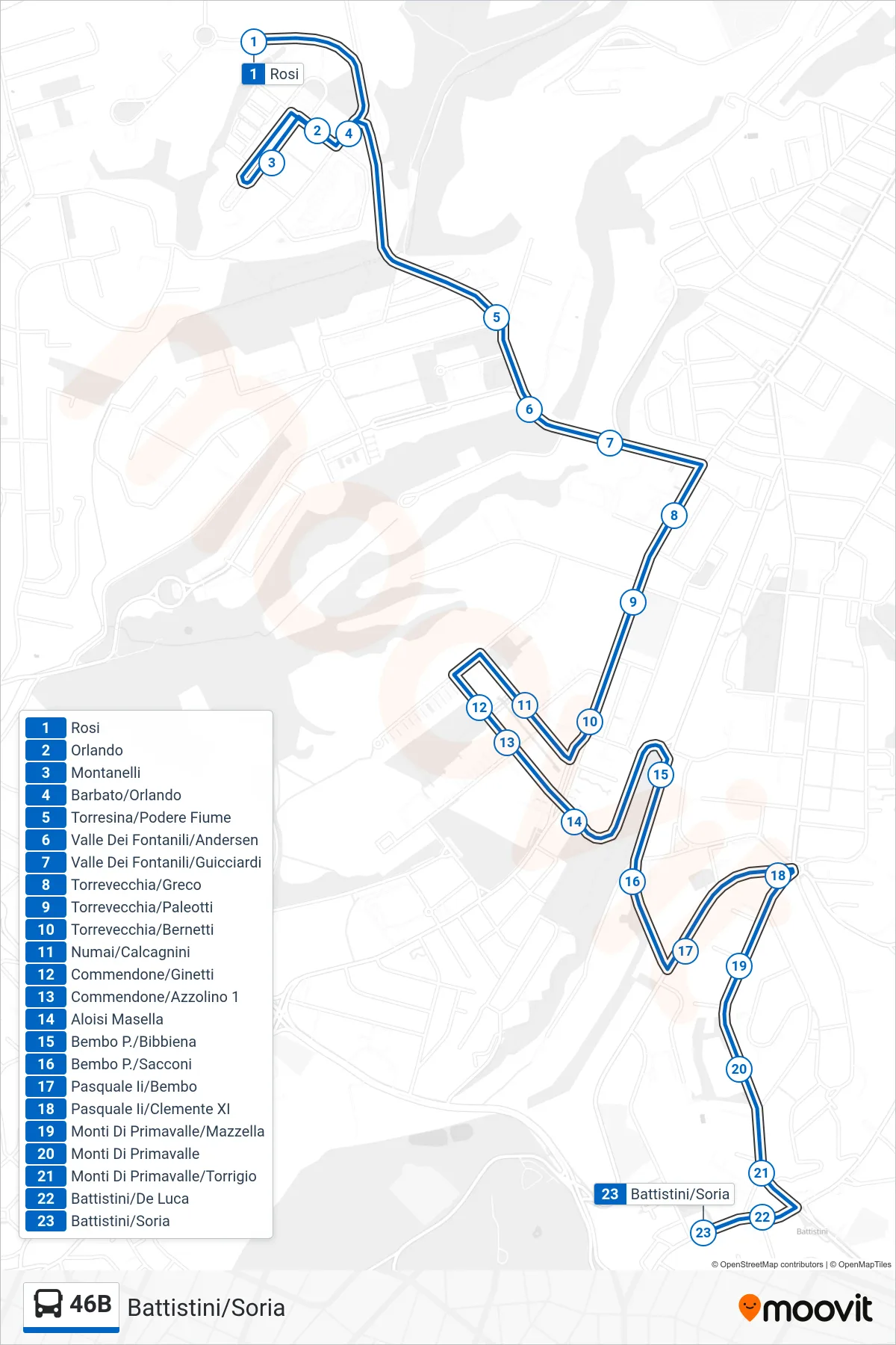 Linea 46B  bus (Battistini/Soria) - Percorsi e fermate sulla mappa