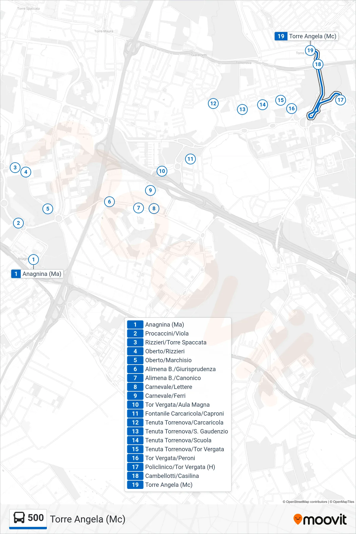 Linea 500 bus (Torre Angela (Mc)) - Percorsi e fermate sulla mappa