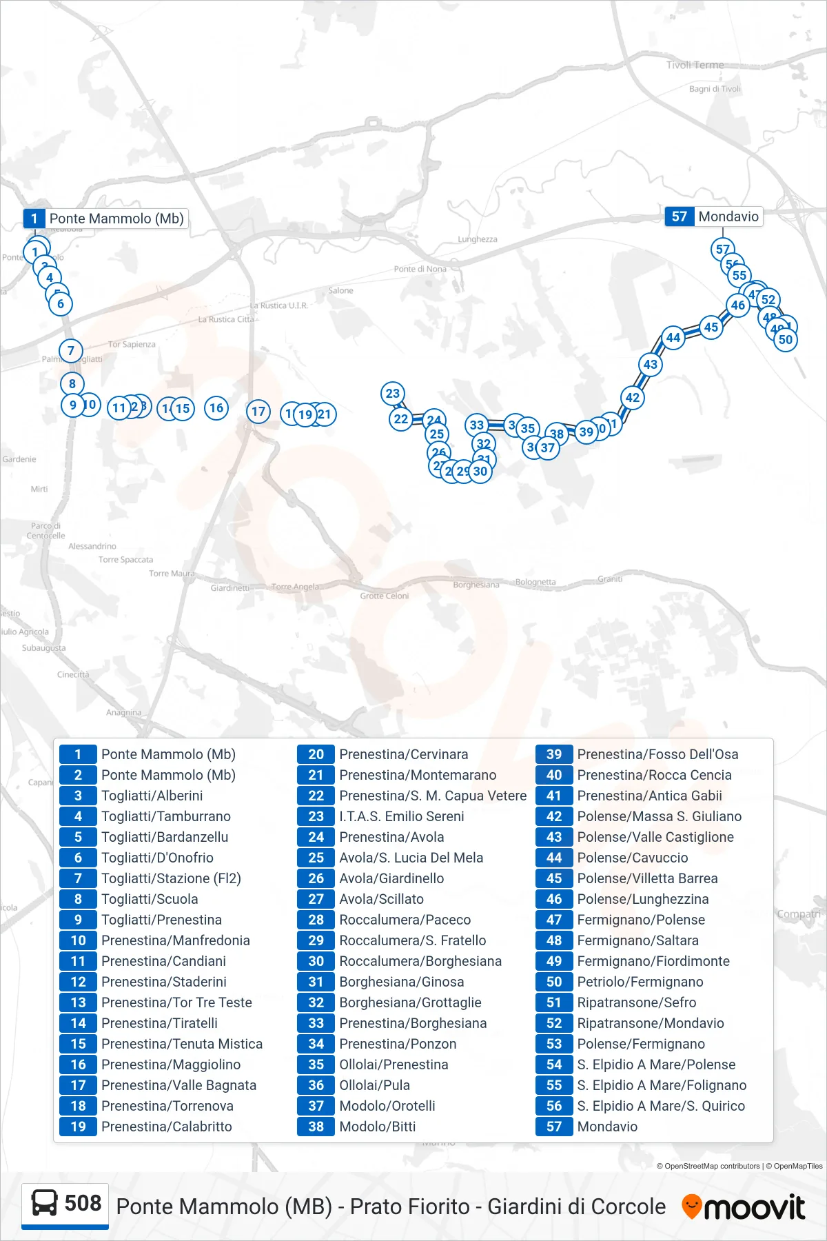 Linea 508 bus (Mondavio) - Percorsi e fermate sulla mappa