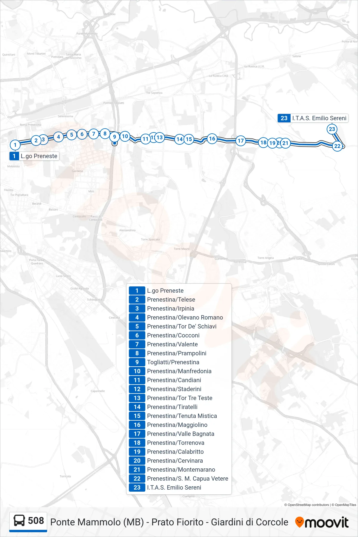 Linea 508 bus (I.T.A.S. Emilio Sereni) - Percorsi e fermate sulla mappa