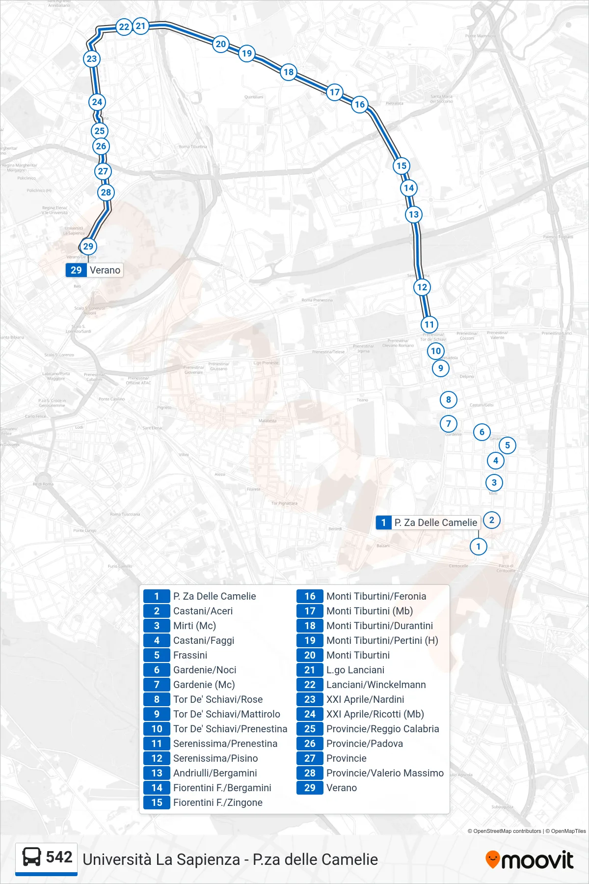 Linea 542 bus (Verano) - Percorsi e fermate sulla mappa