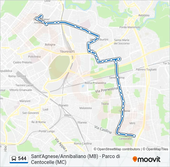 544 Bus Line Map