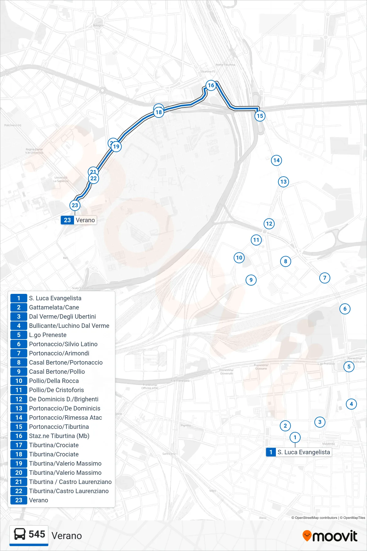 Linea 545 bus (Verano) - Percorsi e fermate sulla mappa