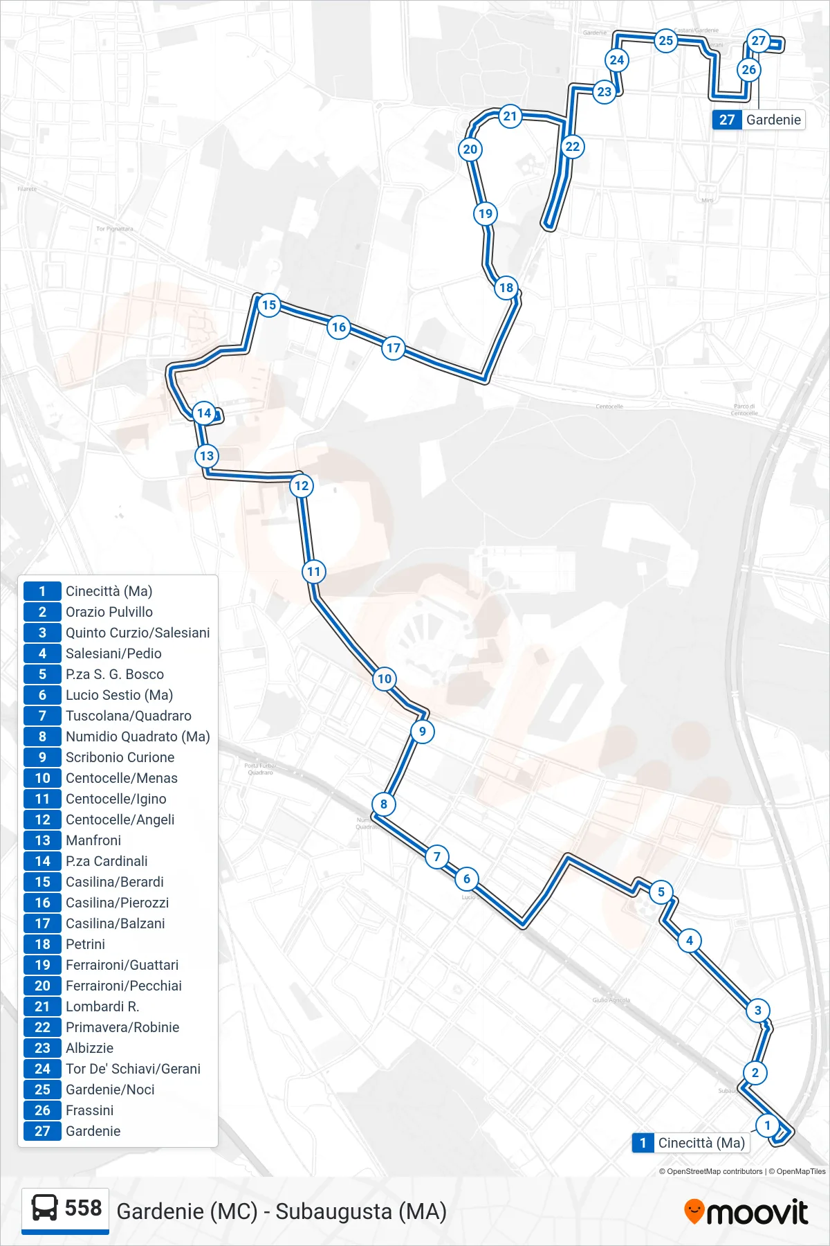 Linea 558 bus (Gardenie) - Percorsi e fermate sulla mappa