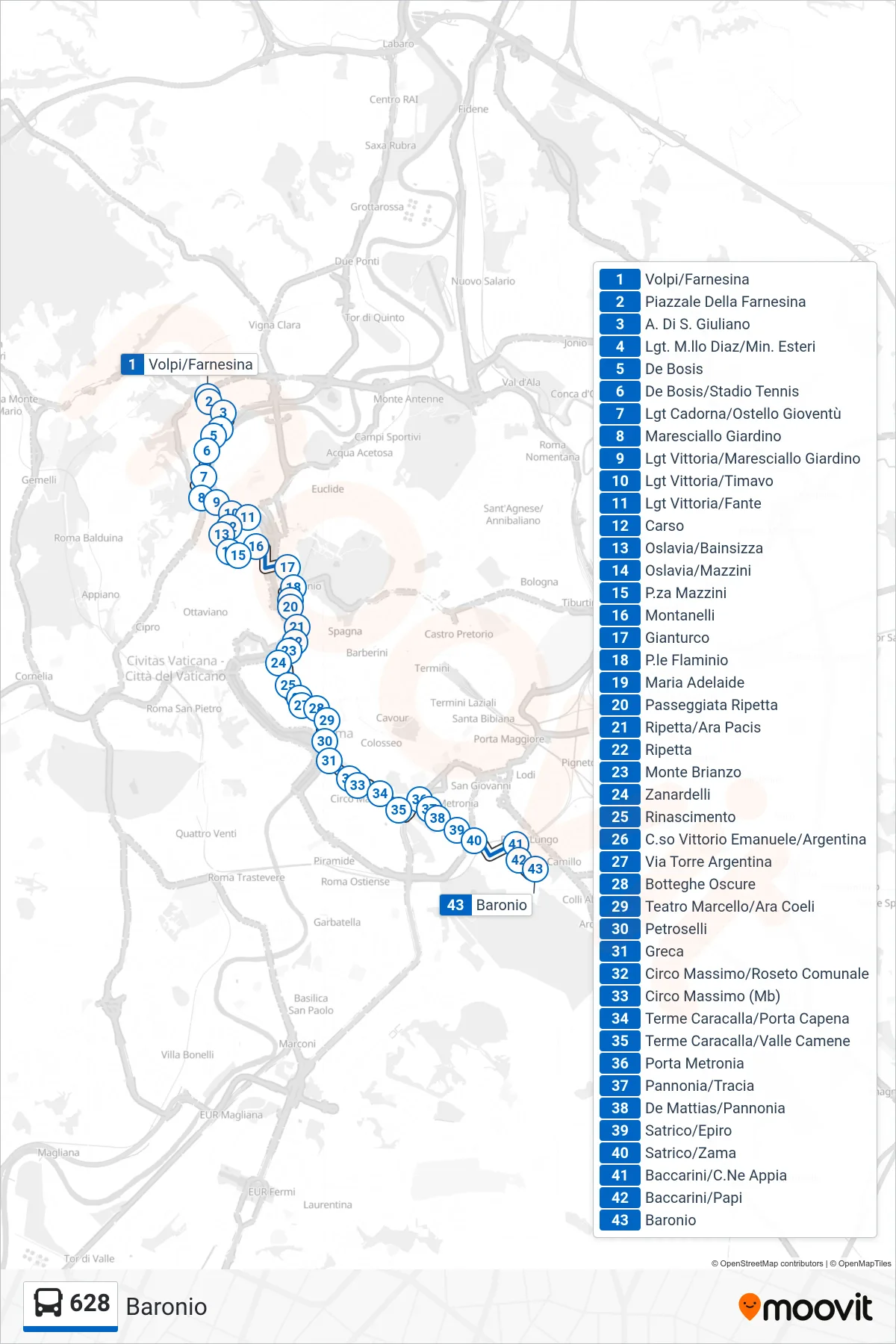 Linea 628 bus (Baronio) - Percorsi e fermate sulla mappa