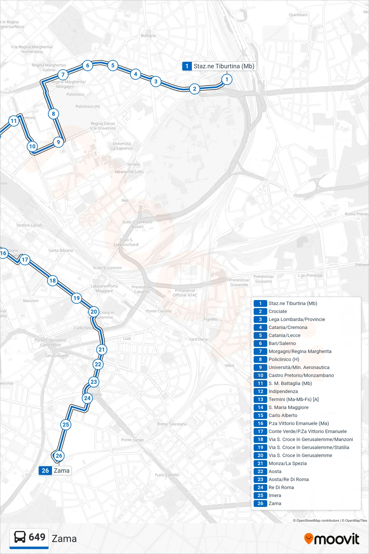 Linea 649  bus (Zama) - Percorsi e fermate sulla mappa