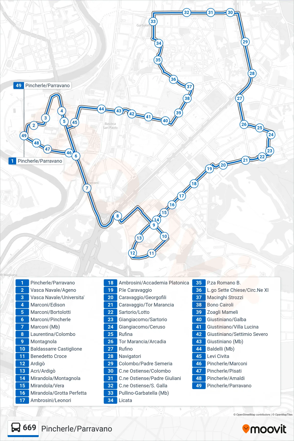 Linea 669 bus (Pincherle/Parravano) - Percorsi e fermate sulla mappa