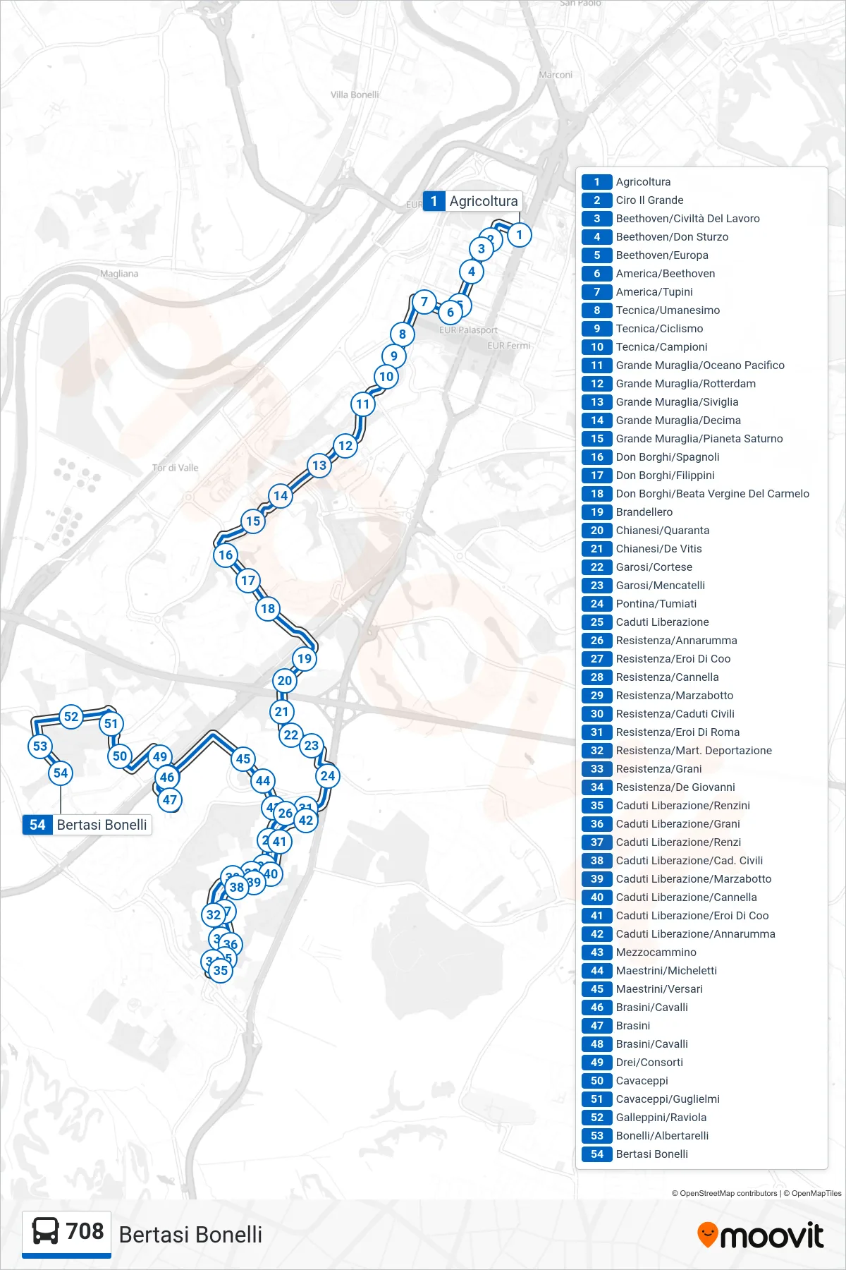 Linea 708 bus (Bertasi Bonelli) - Percorsi e fermate sulla mappa