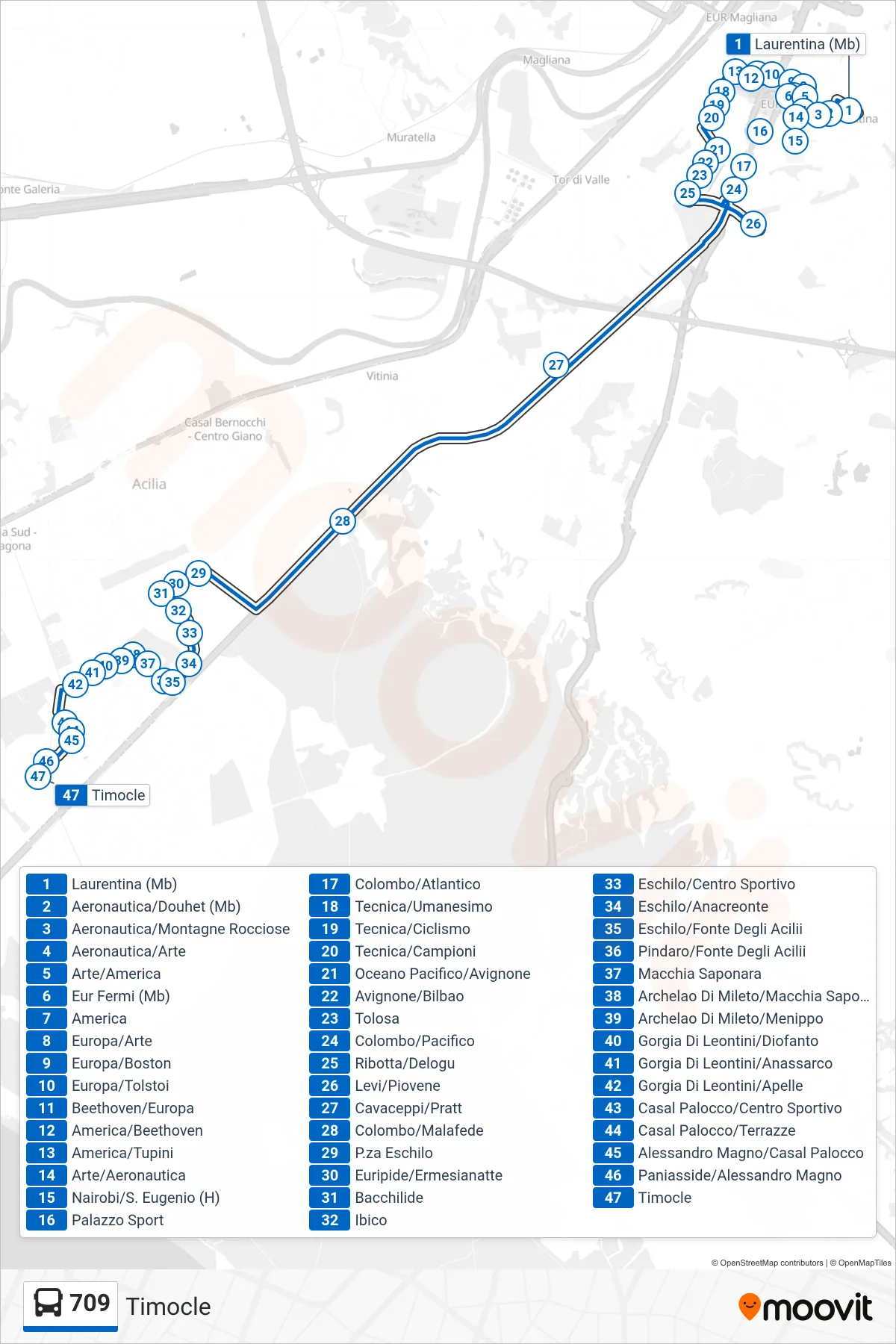 Linea 709 bus (Timocle) - Percorsi e fermate sulla mappa