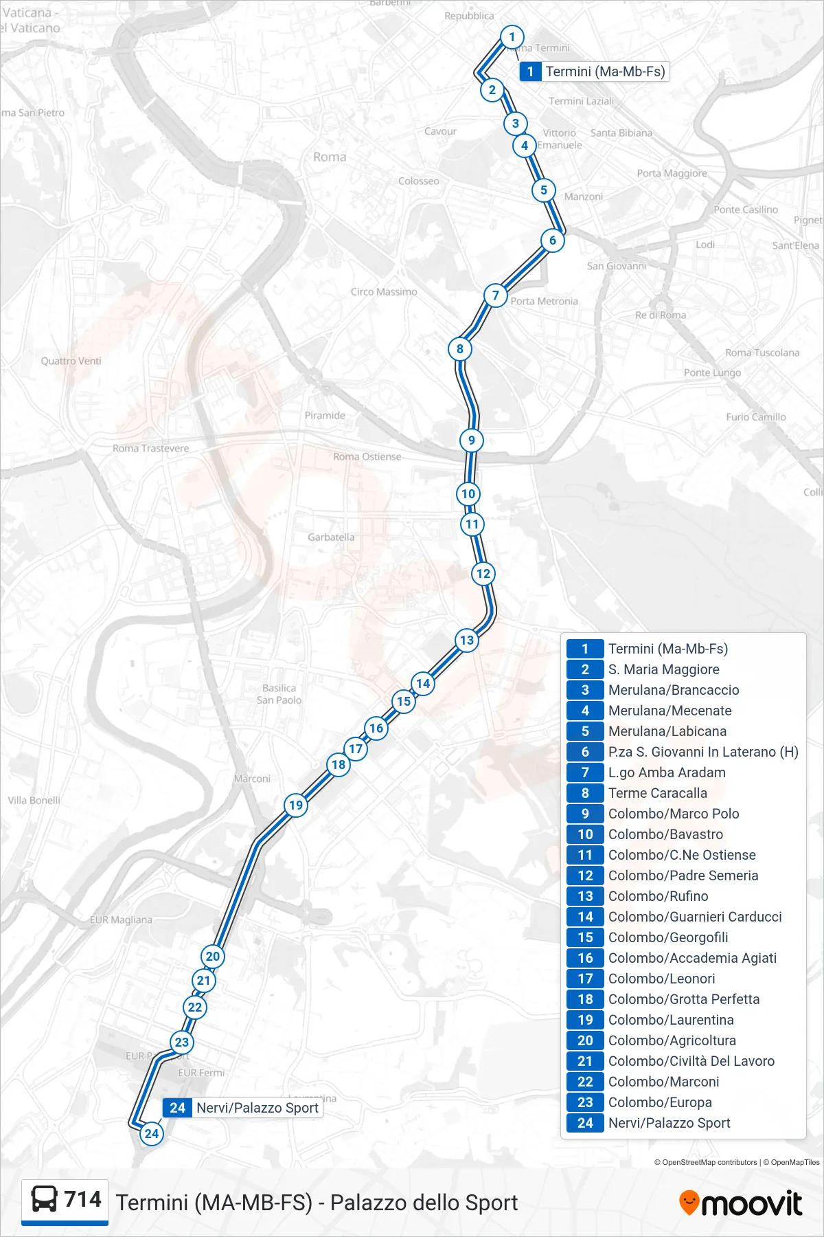Linea 714 bus (Nervi/Palazzo Sport) - Percorsi e fermate sulla mappa