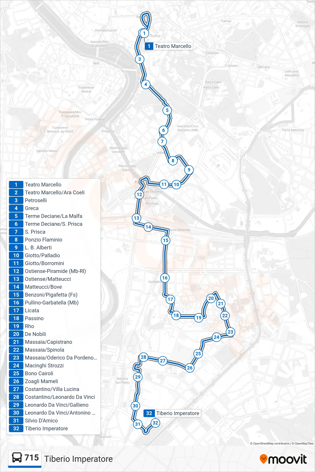 Linea 715 bus (Tiberio Imperatore) - Percorsi e fermate sulla mappa