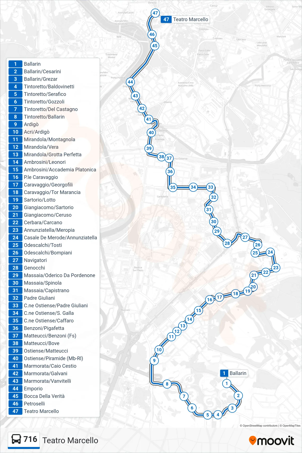 Linea 716 bus (Teatro Marcello) - Percorsi e fermate sulla mappa