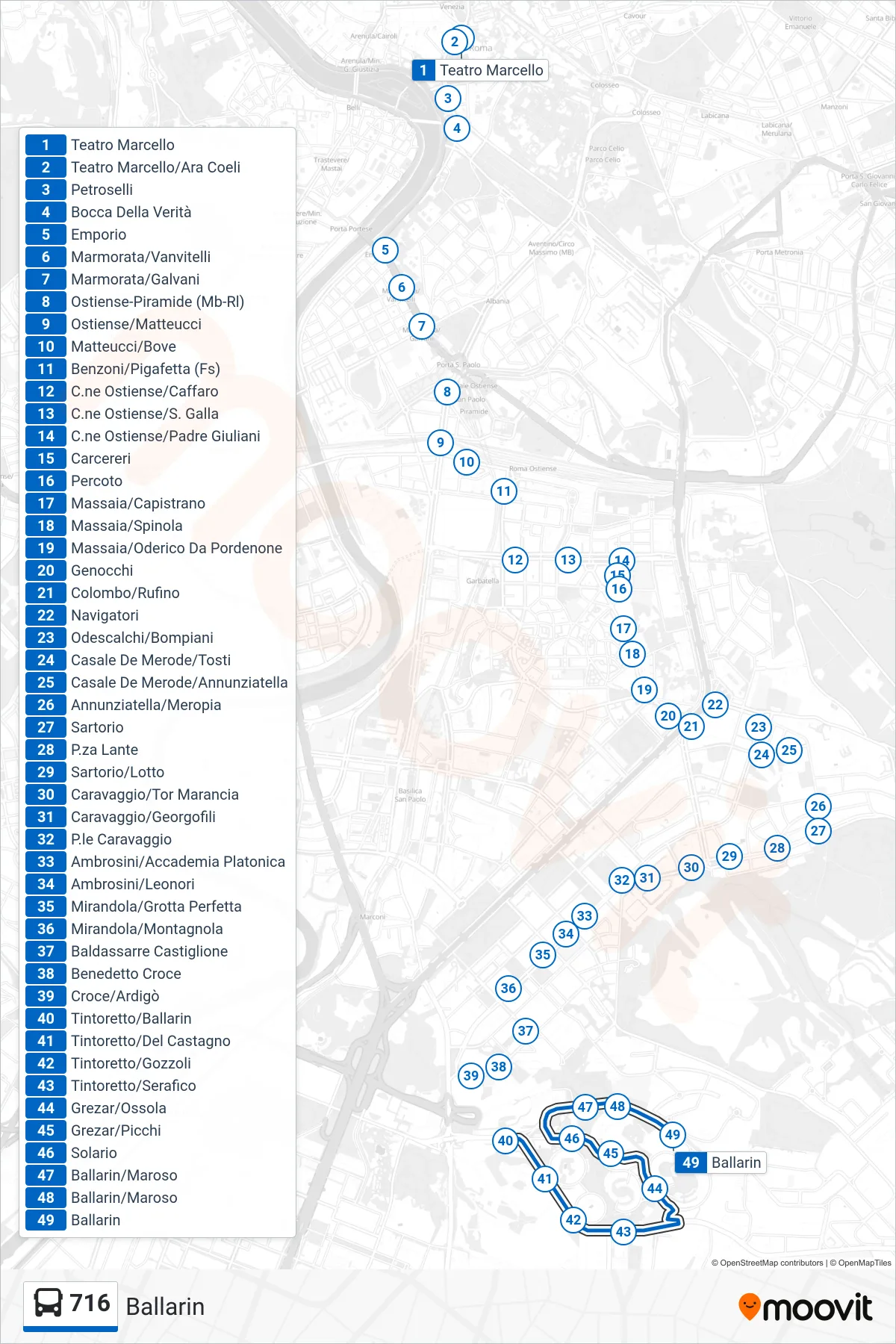 Linea 716 bus (Ballarin) - Percorsi e fermate sulla mappa