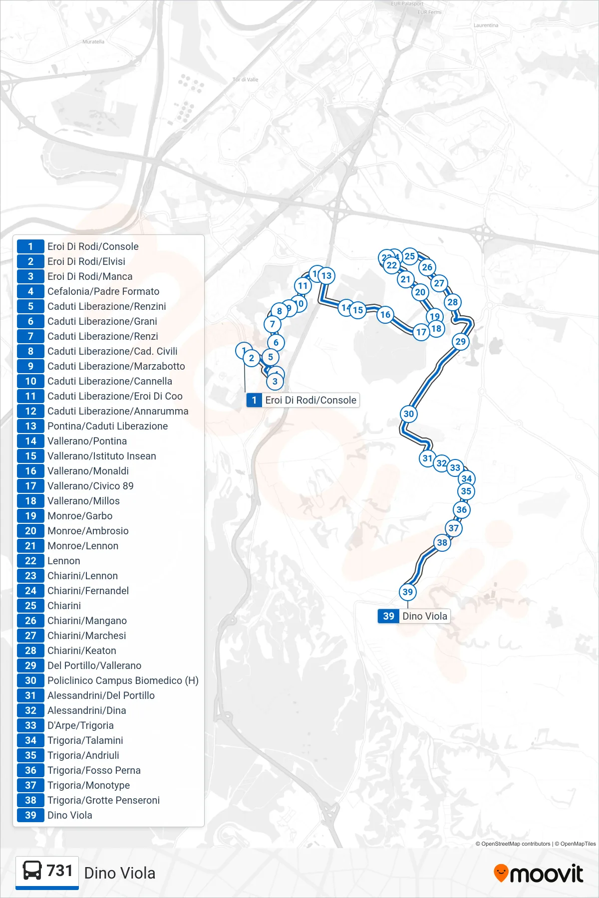 Linea 731 bus (Dino Viola) - Percorsi e fermate sulla mappa