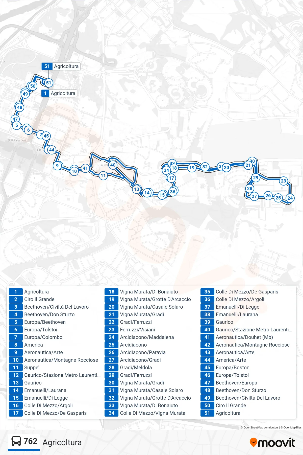 Linea 762 bus (Agricoltura) - Percorsi e fermate sulla mappa