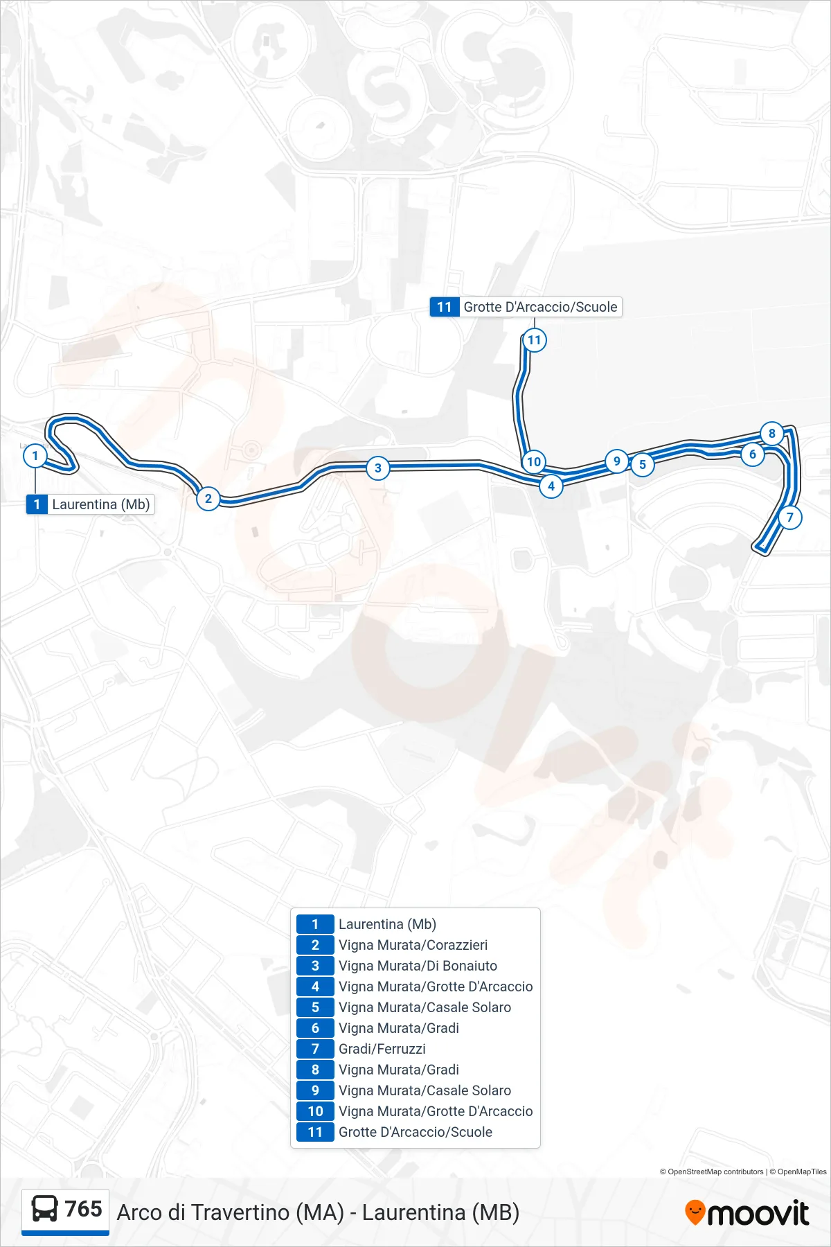 Linea 765 bus (Grotte D'Arcaccio/Scuole) - Percorsi e fermate sulla mappa