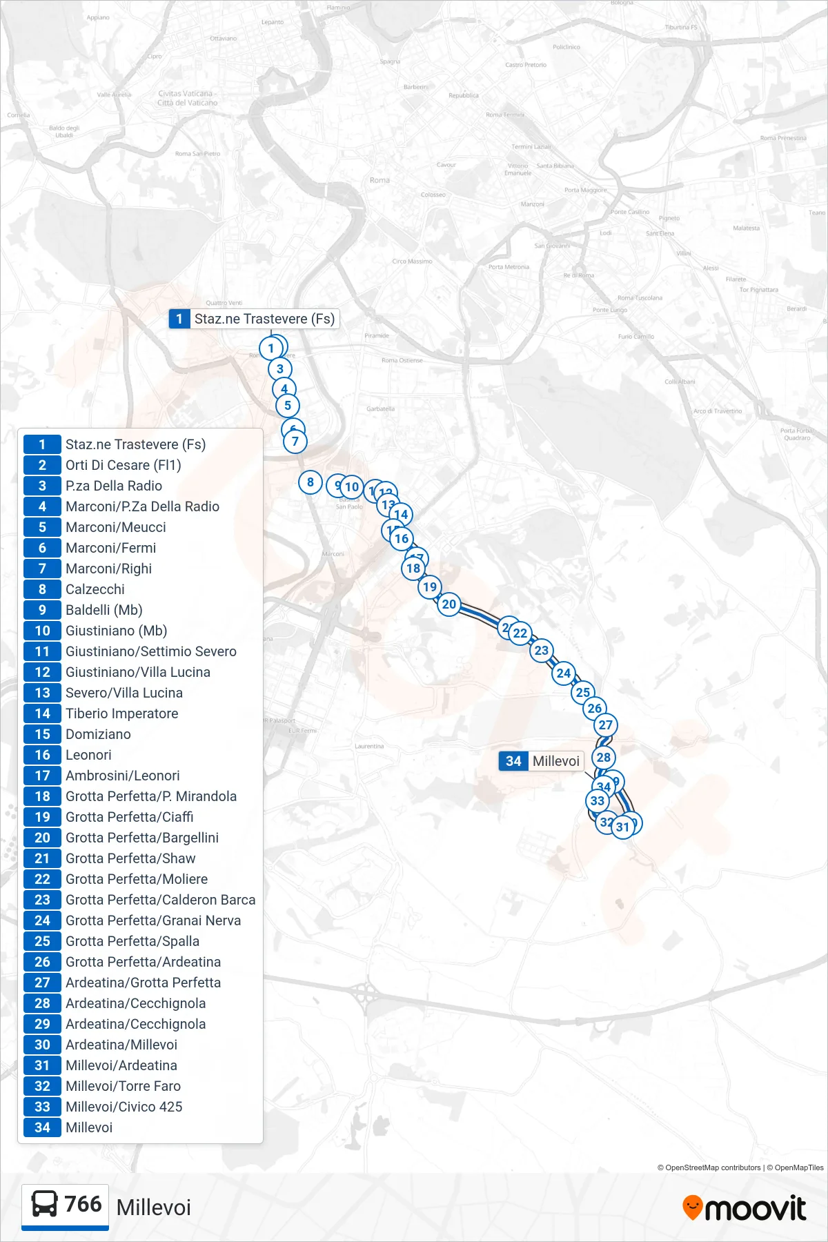Linea 766  bus (Millevoi) - Percorsi e fermate sulla mappa