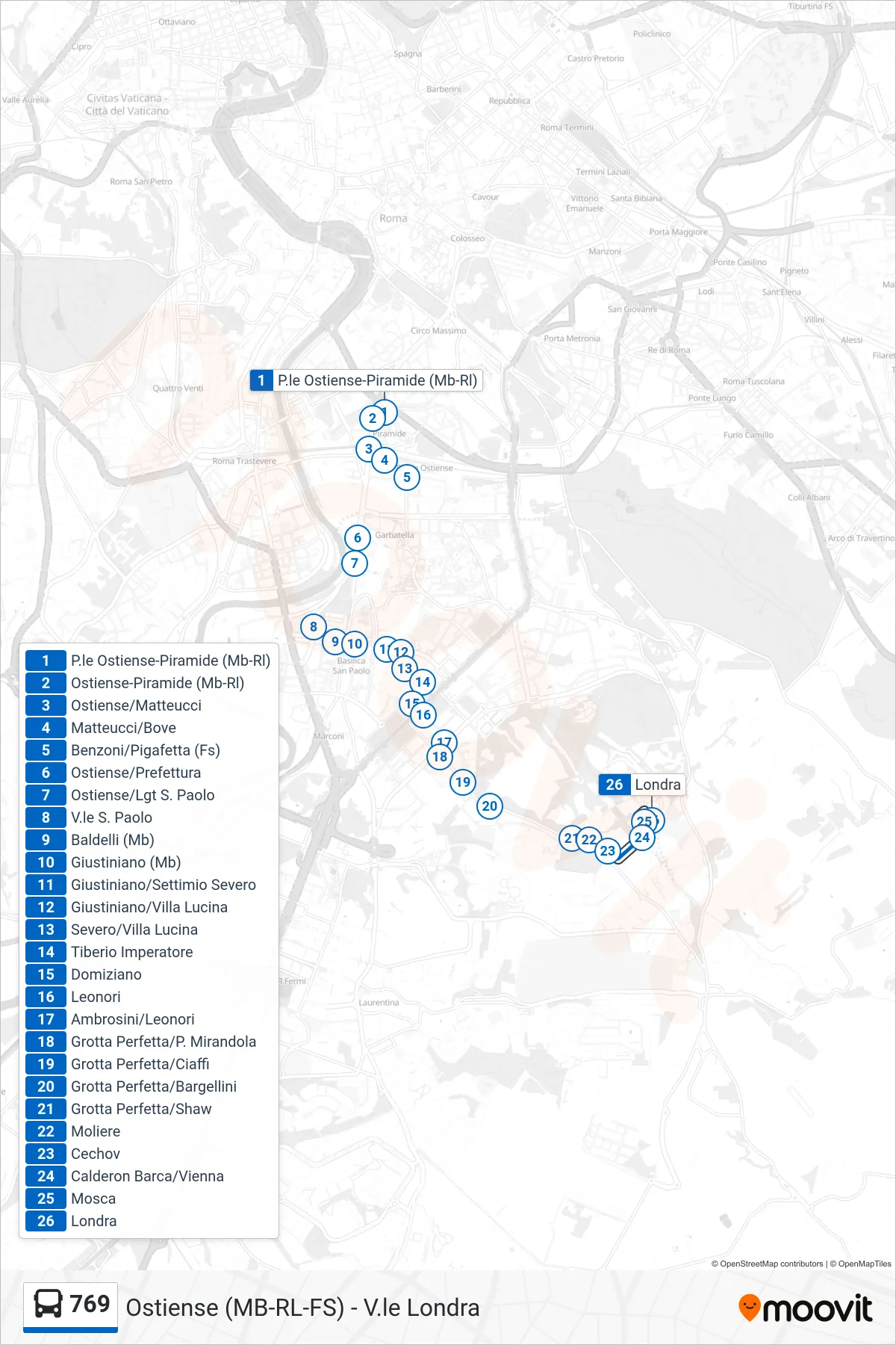 Linea 769 bus (Londra) - Percorsi e fermate sulla mappa