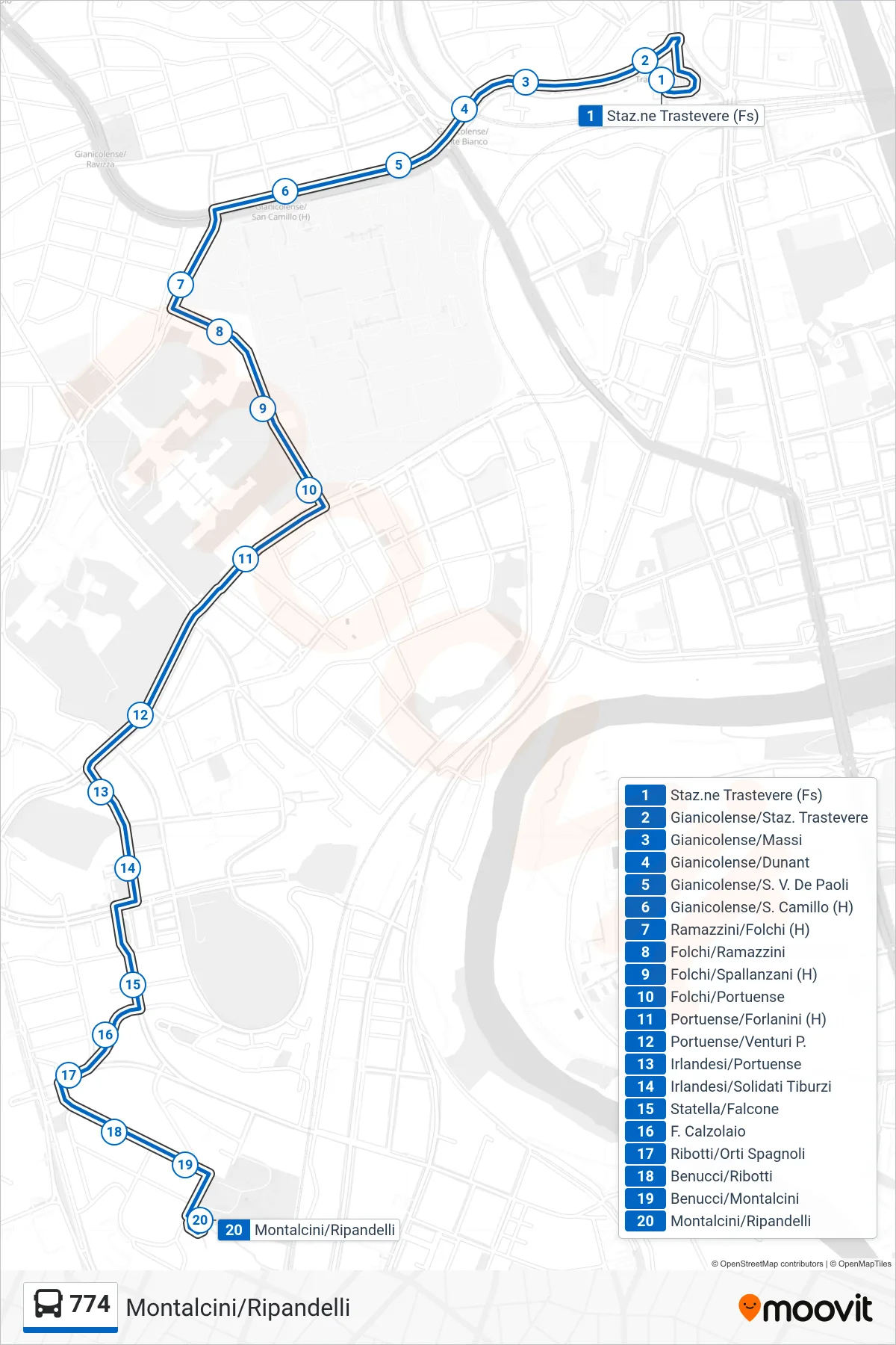 Linea 774 bus (Montalcini/Ripandelli) - Percorsi e fermate sulla mappa