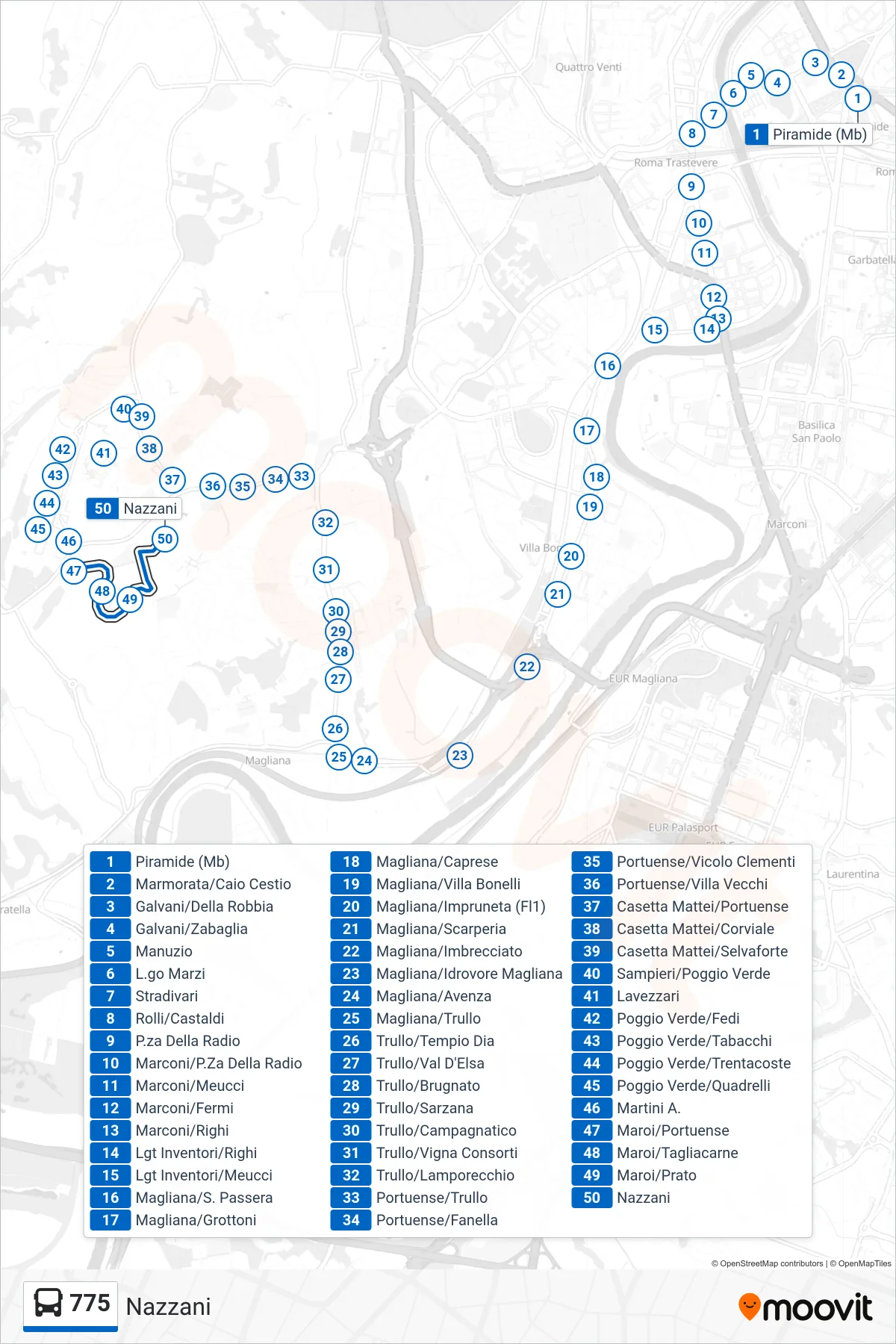 Linea 775 bus (Nazzani) - Percorsi e fermate sulla mappa