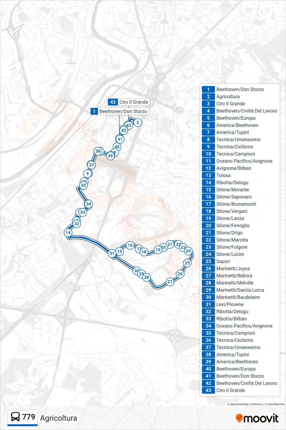 Linea 779 bus (Agricoltura) - Percorsi e fermate sulla mappa