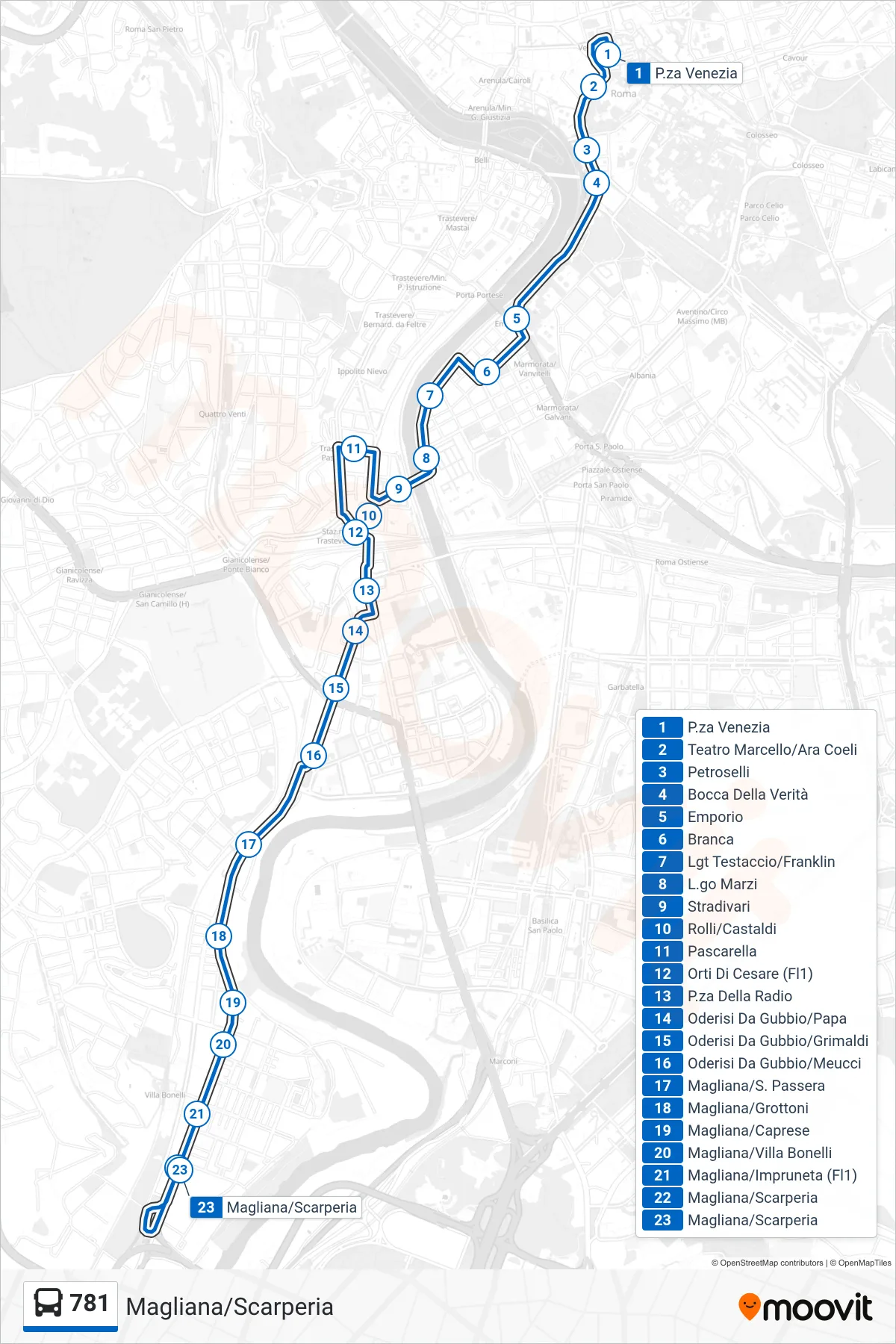 Linea 781  bus (Magliana/Scarperia) - Percorsi e fermate sulla mappa