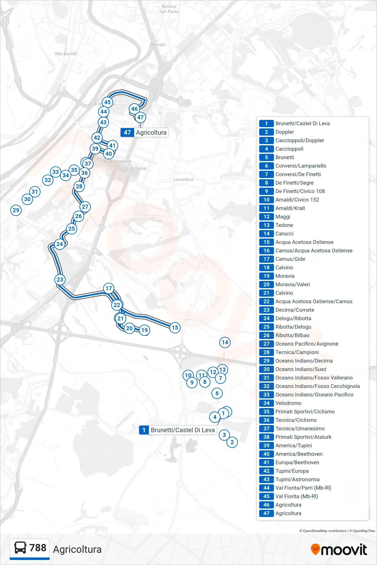 Linea 788 bus (Agricoltura) - Percorsi e fermate sulla mappa