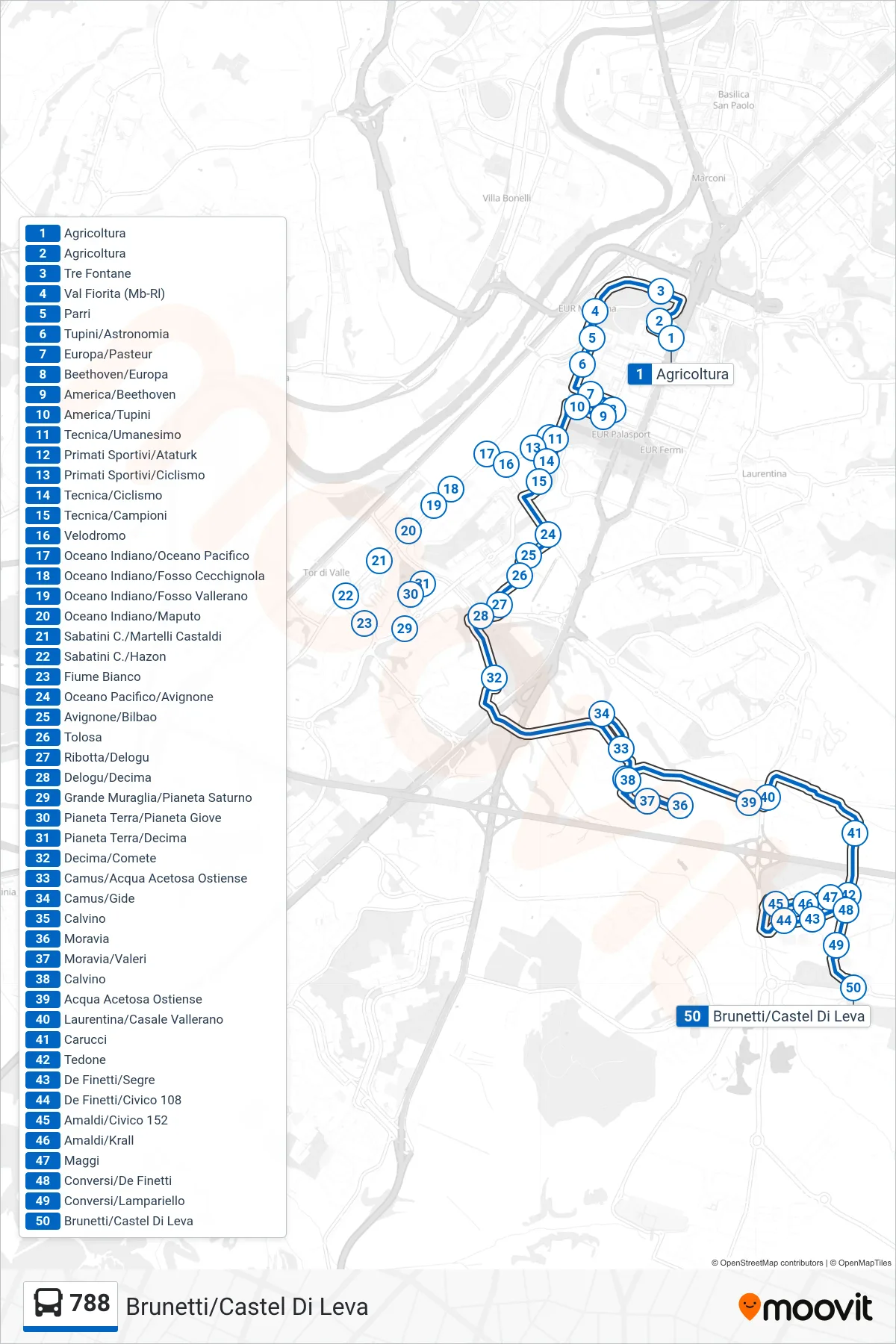 Linea 788 bus (Brunetti/Castel Di Leva) - Percorsi e fermate sulla mappa