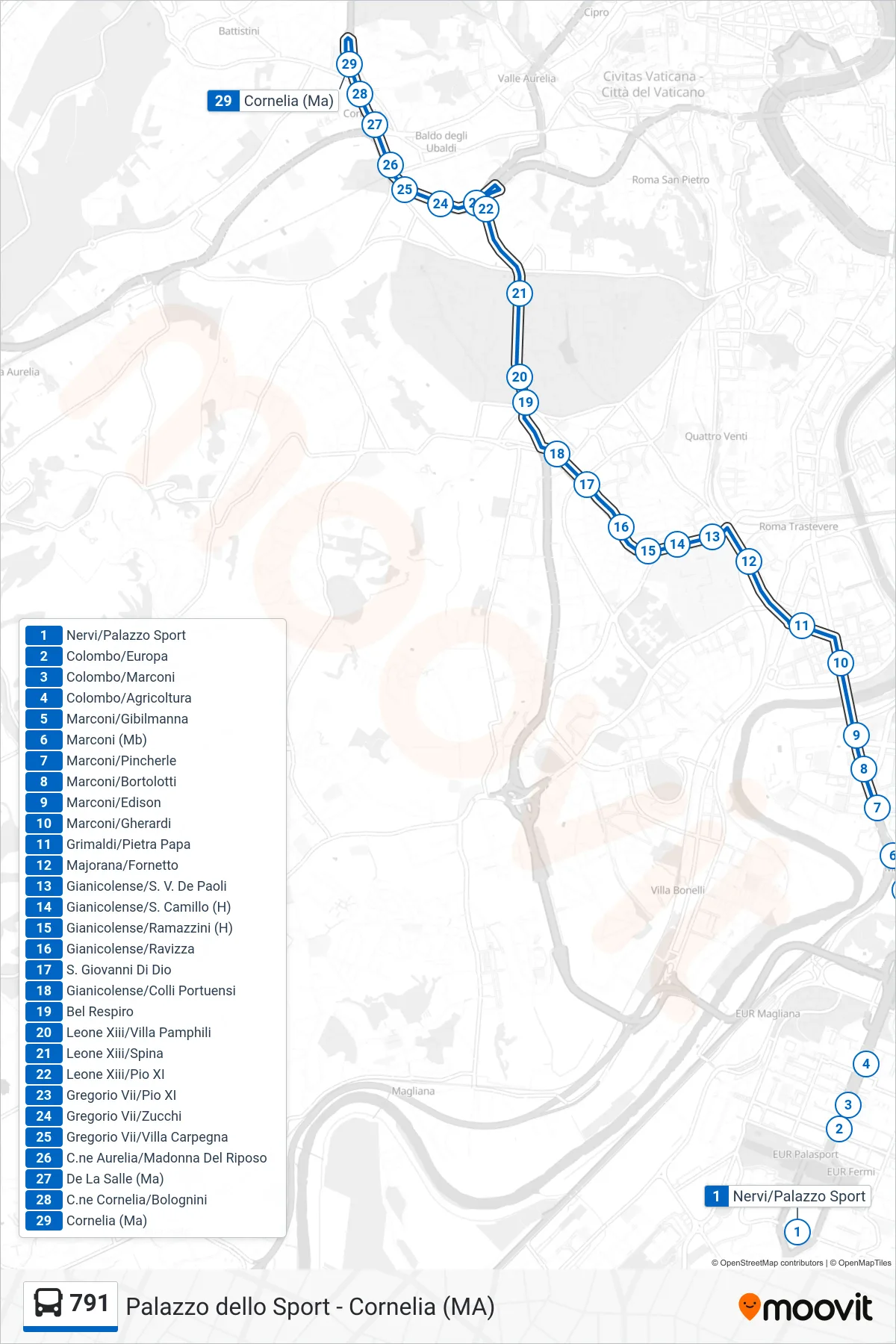 Linea 791  bus (Cornelia (Ma)) - Percorsi e fermate sulla mappa