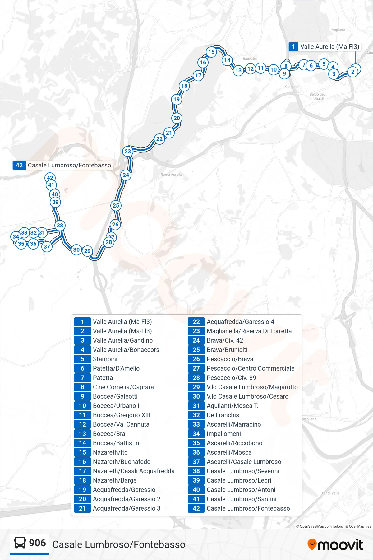 Linea 906 bus (Casale Lumbroso/Fontebasso) - Percorsi e fermate sulla mappa