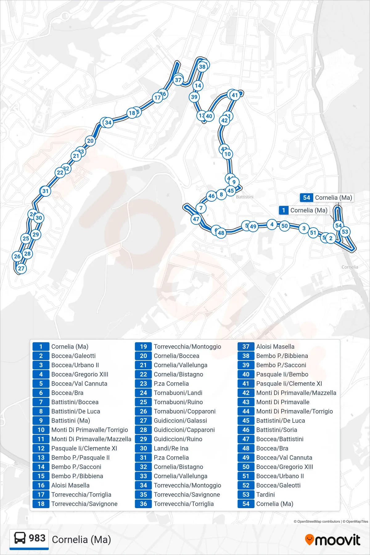 Linea 983 bus (Cornelia (Ma)) - Percorsi e fermate sulla mappa