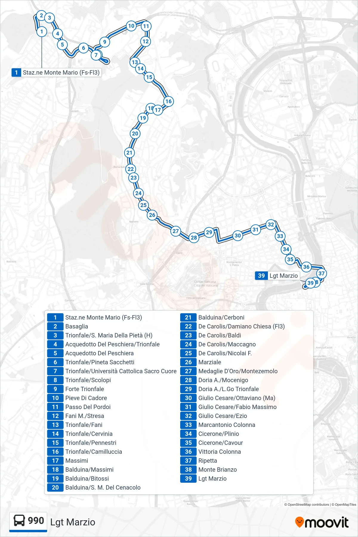 Linea 990 bus (Lgt Marzio) - Percorsi e fermate sulla mappa