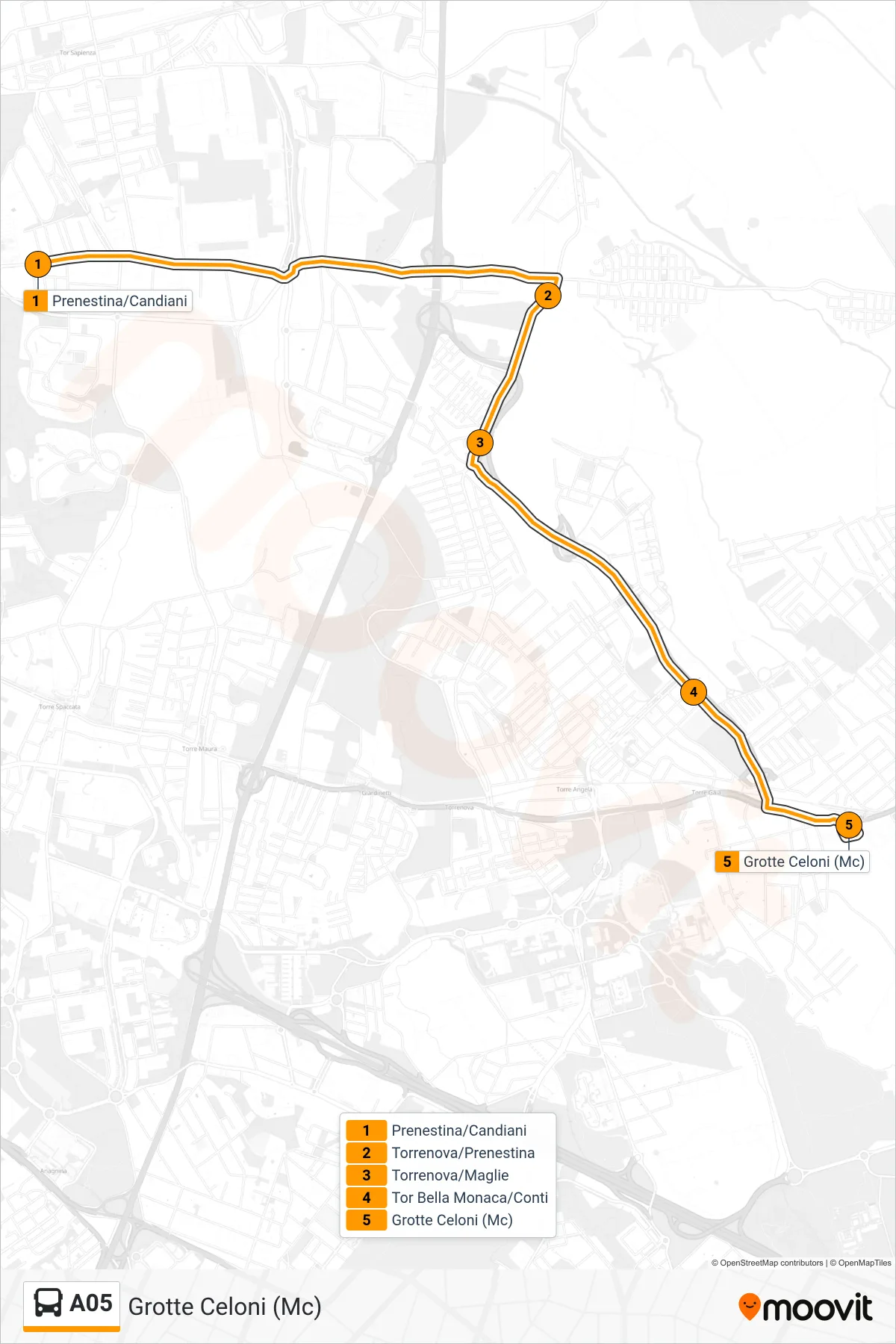 Linea A05 bus (Grotte Celoni (Mc)) - Percorsi e fermate sulla mappa