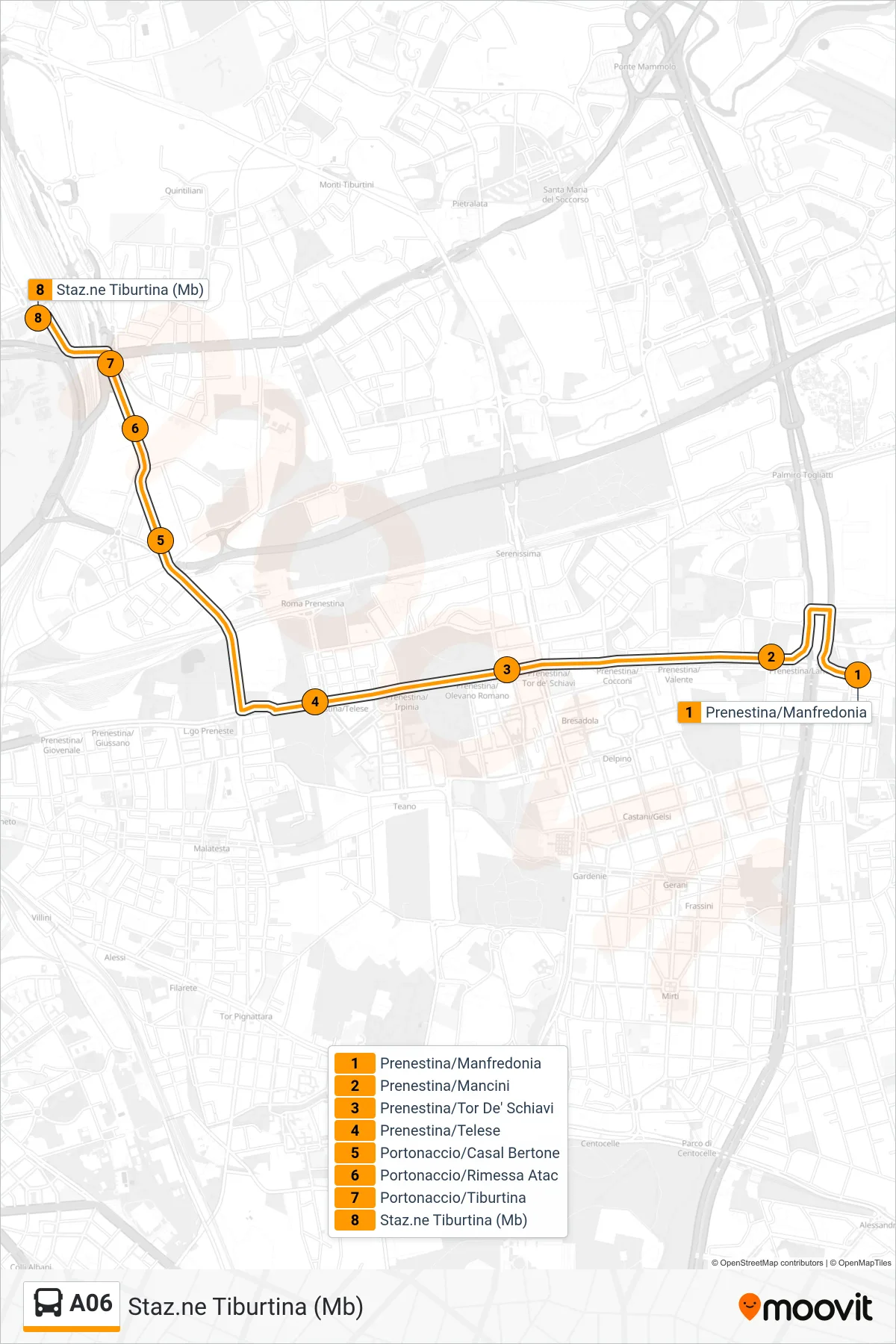 Linea A06 bus (Staz.ne Tiburtina (Mb)) - Percorsi e fermate sulla mappa
