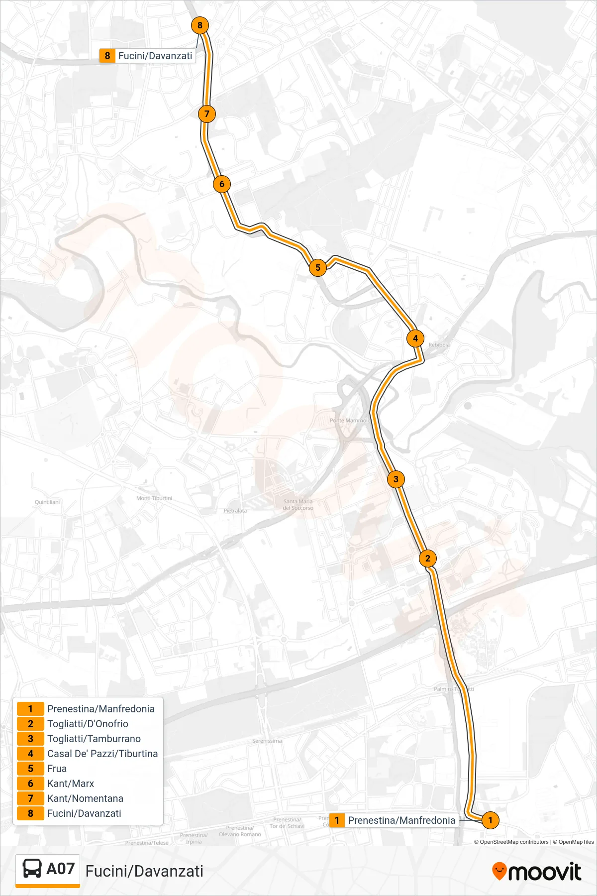 Linea A07 bus (Fucini/Davanzati) - Percorsi e fermate sulla mappa