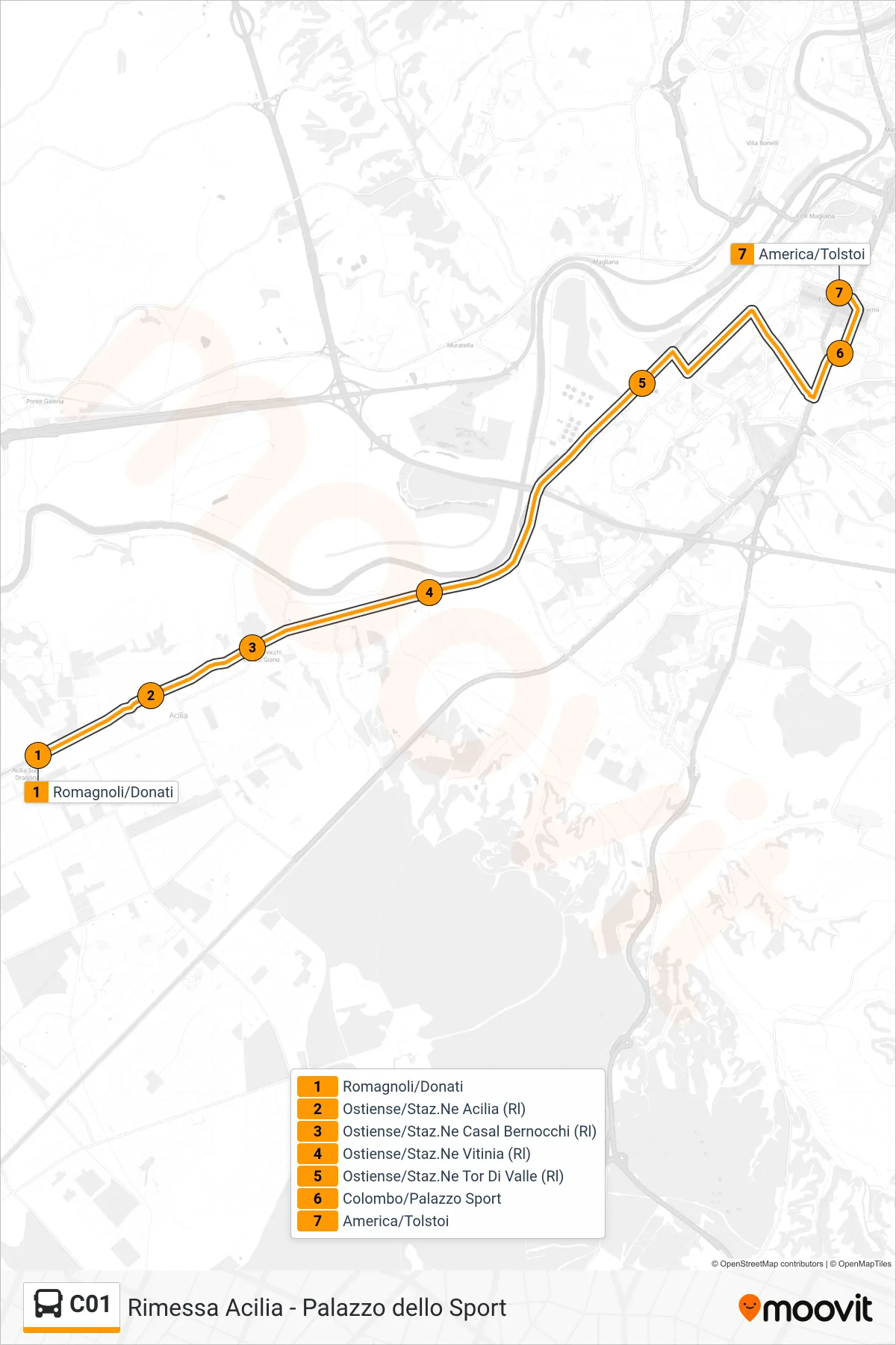 Linea C01 bus (America/Tolstoi) - Percorsi e fermate sulla mappa