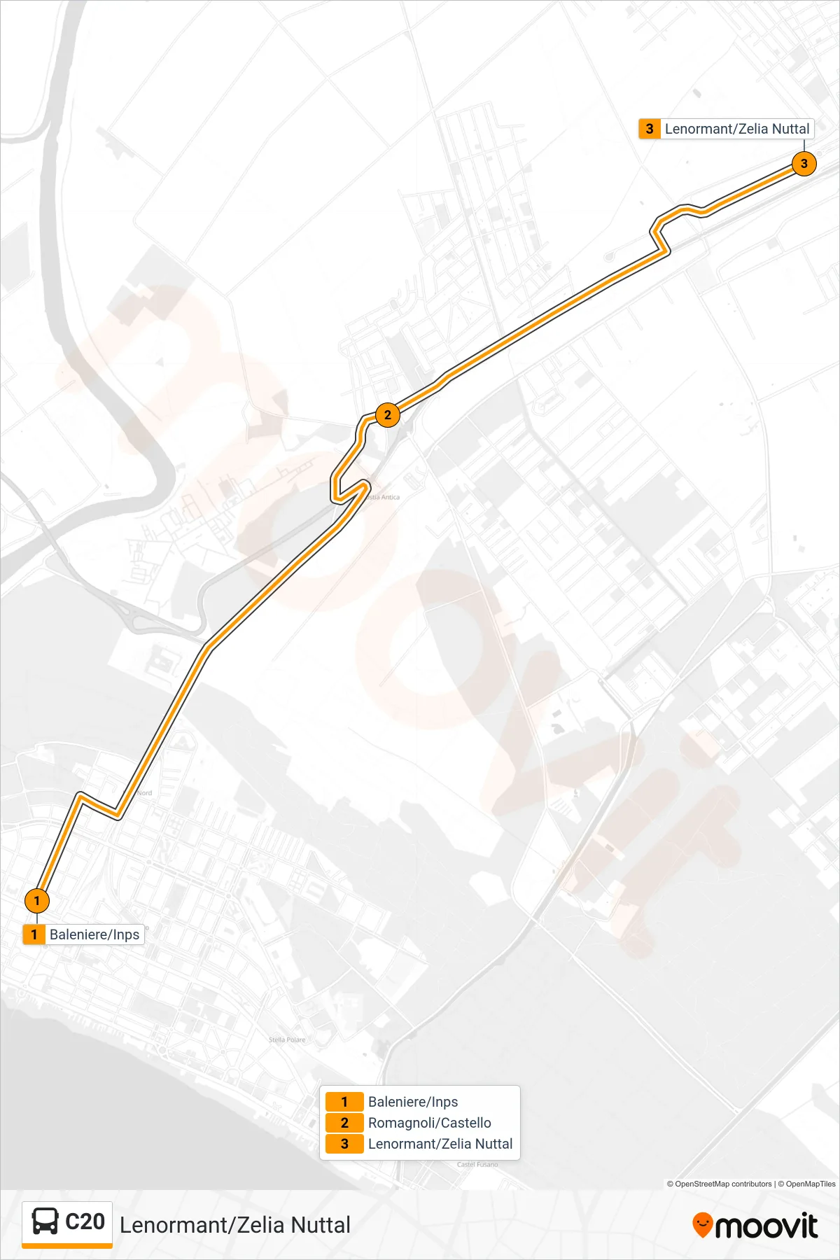 Linea C20 bus (Lenormant/Zelia Nuttal) - Percorsi e fermate sulla mappa