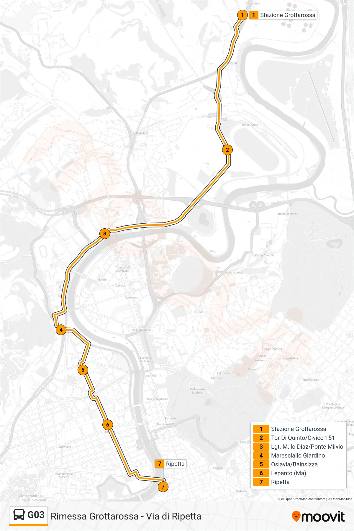 Linea G03 bus (Ripetta) - Percorsi e fermate sulla mappa