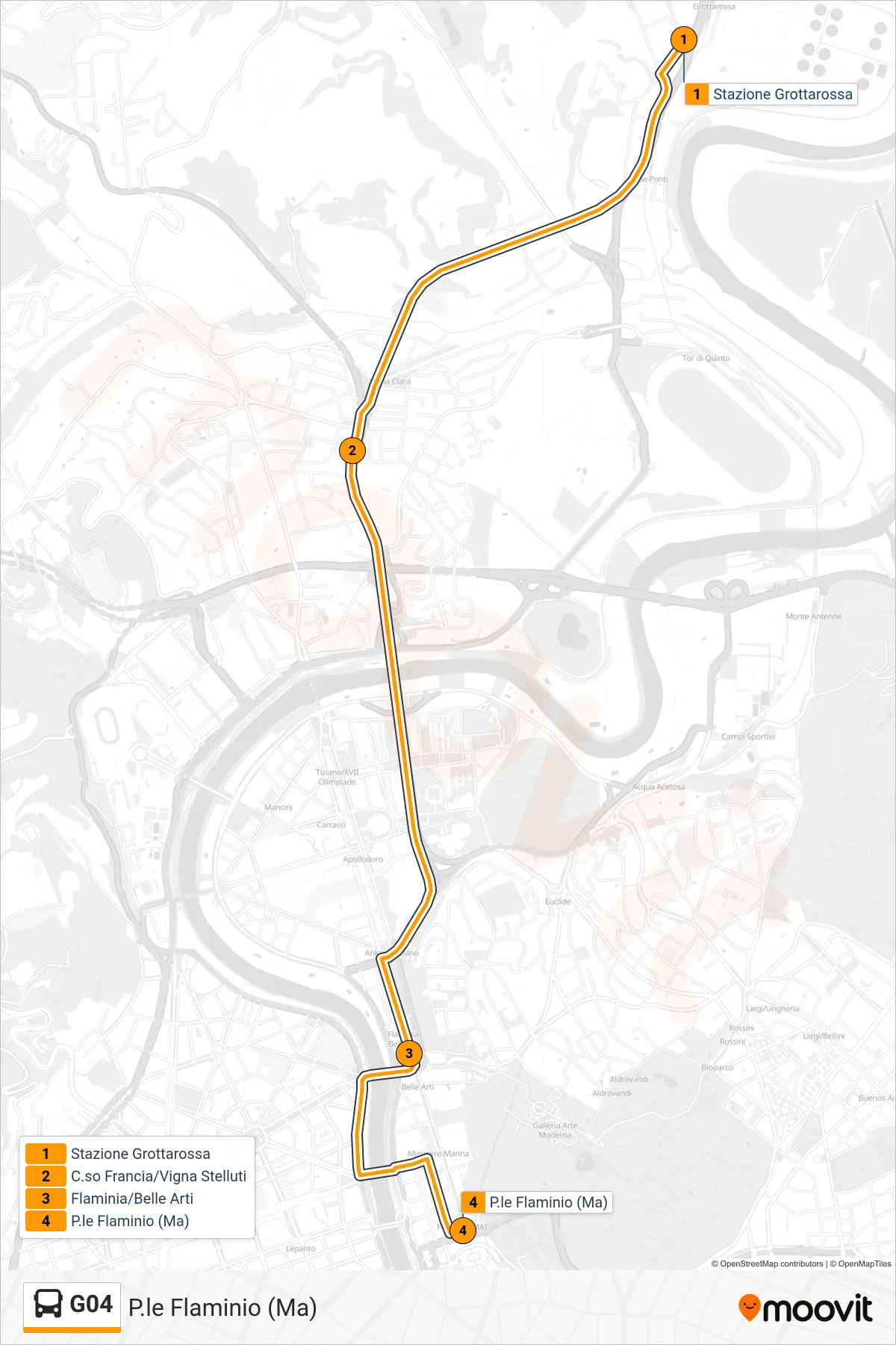 Linea G04 bus (P.le Flaminio (Ma)) - Percorsi e fermate sulla mappa