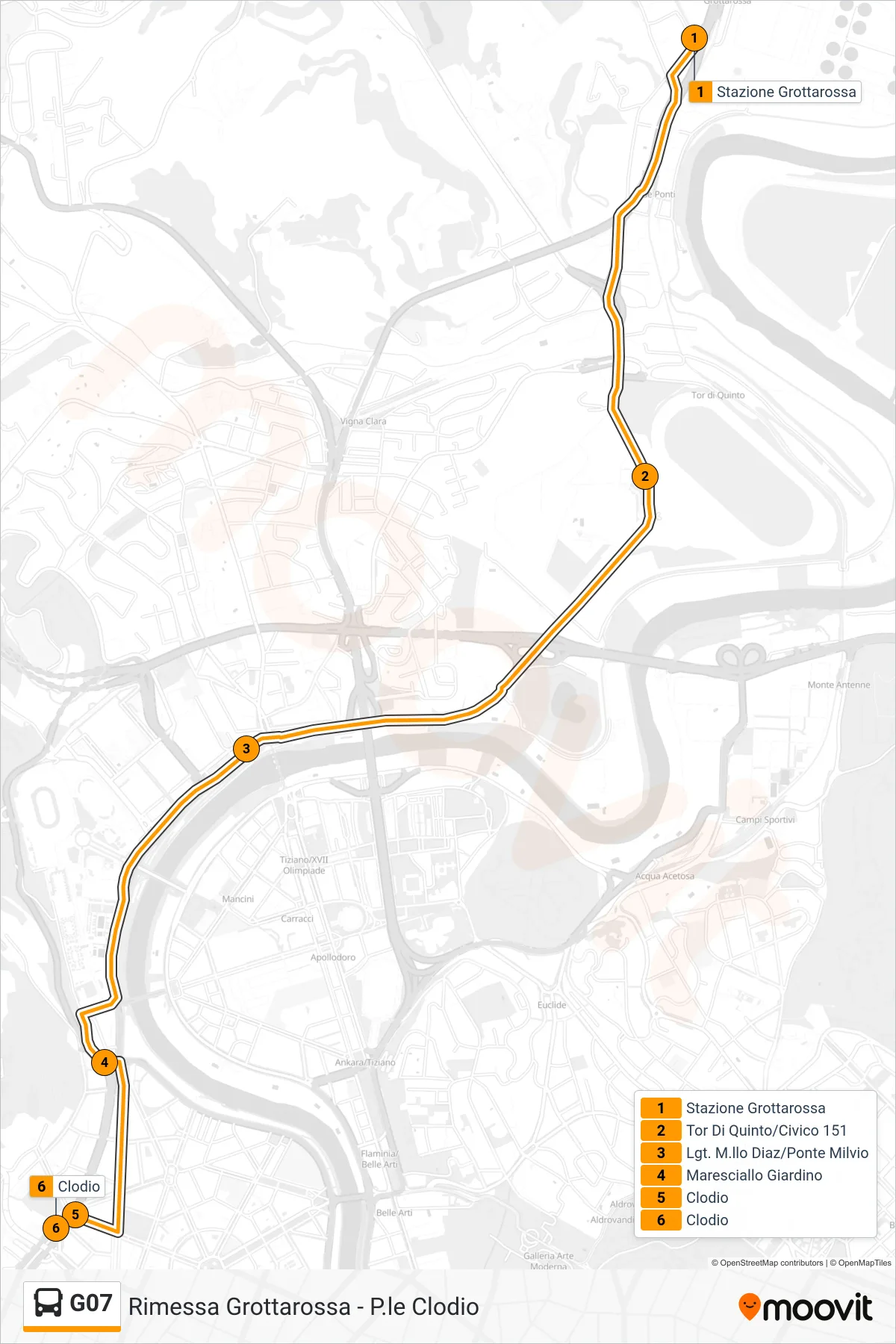 Linea G07 bus (Clodio) - Percorsi e fermate sulla mappa