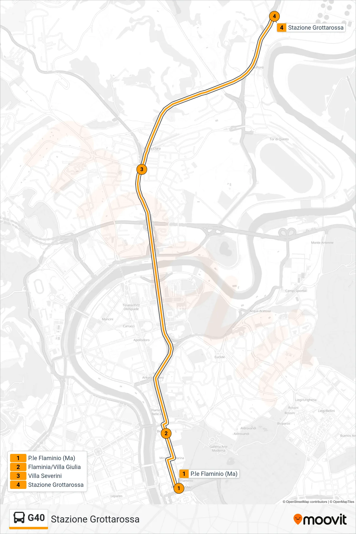 Linea G40 bus (Stazione Grottarossa) - Percorsi e fermate sulla mappa