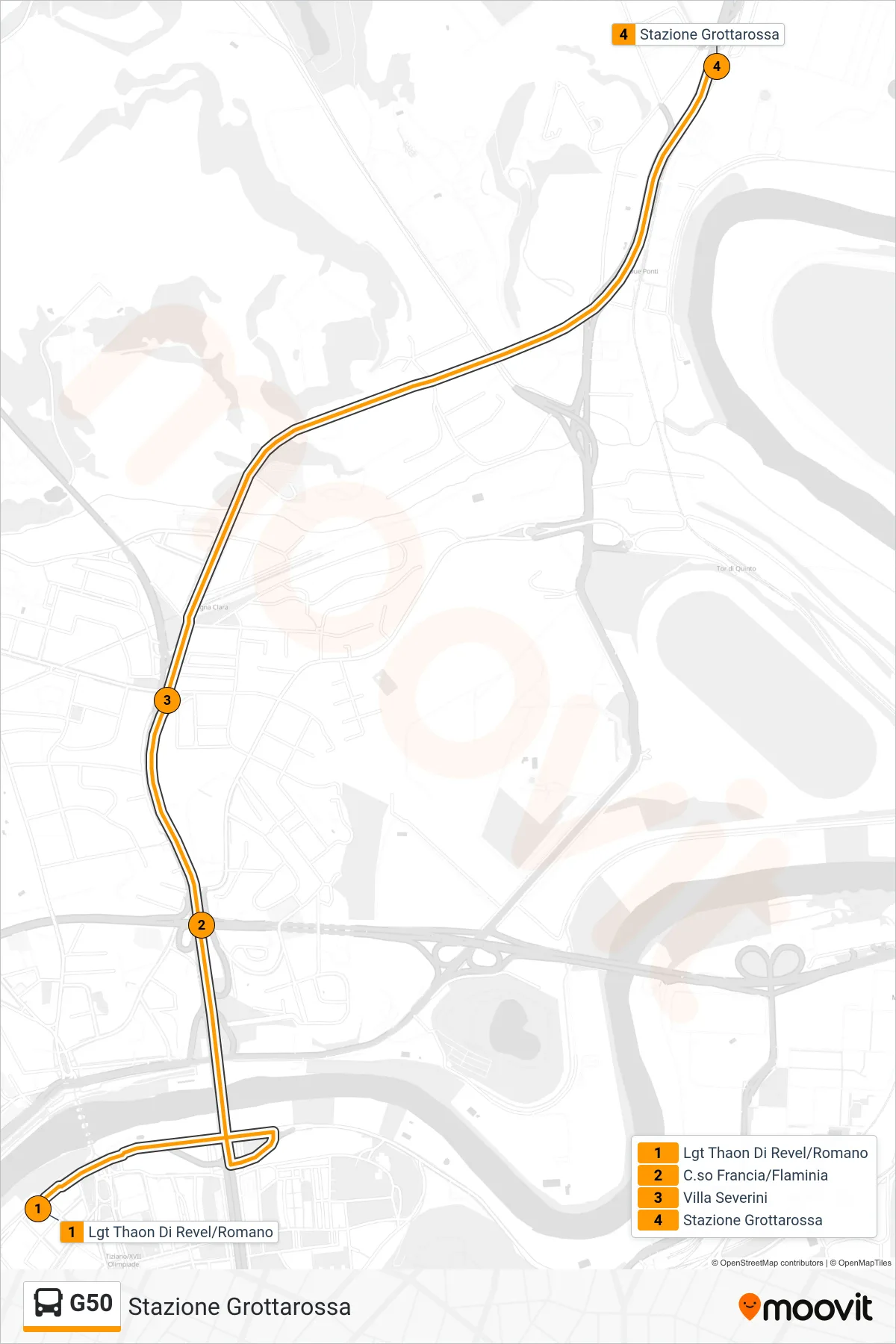 Linea G50 bus (Stazione Grottarossa) - Percorsi e fermate sulla mappa
