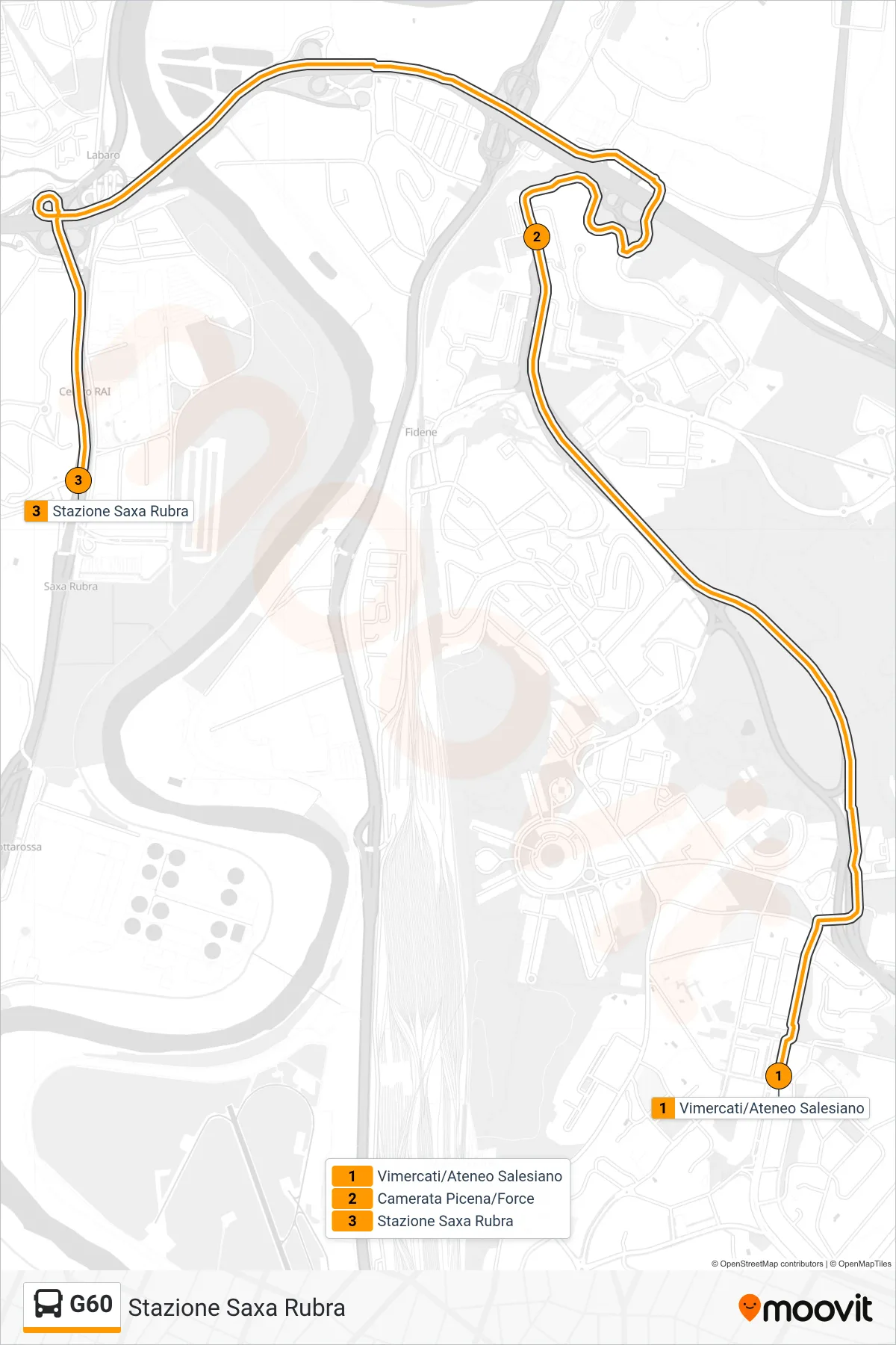 Linea G60 bus (Stazione Saxa Rubra) - Percorsi e fermate sulla mappa