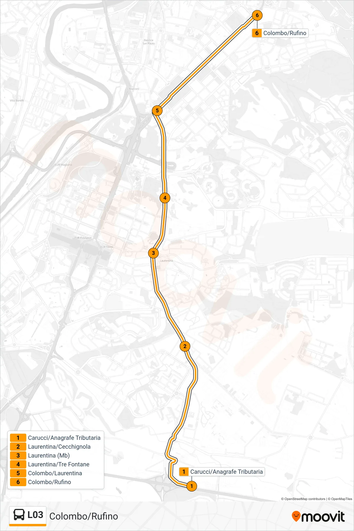 Linea L03 bus (Colombo/Rufino) - Percorsi e fermate sulla mappa