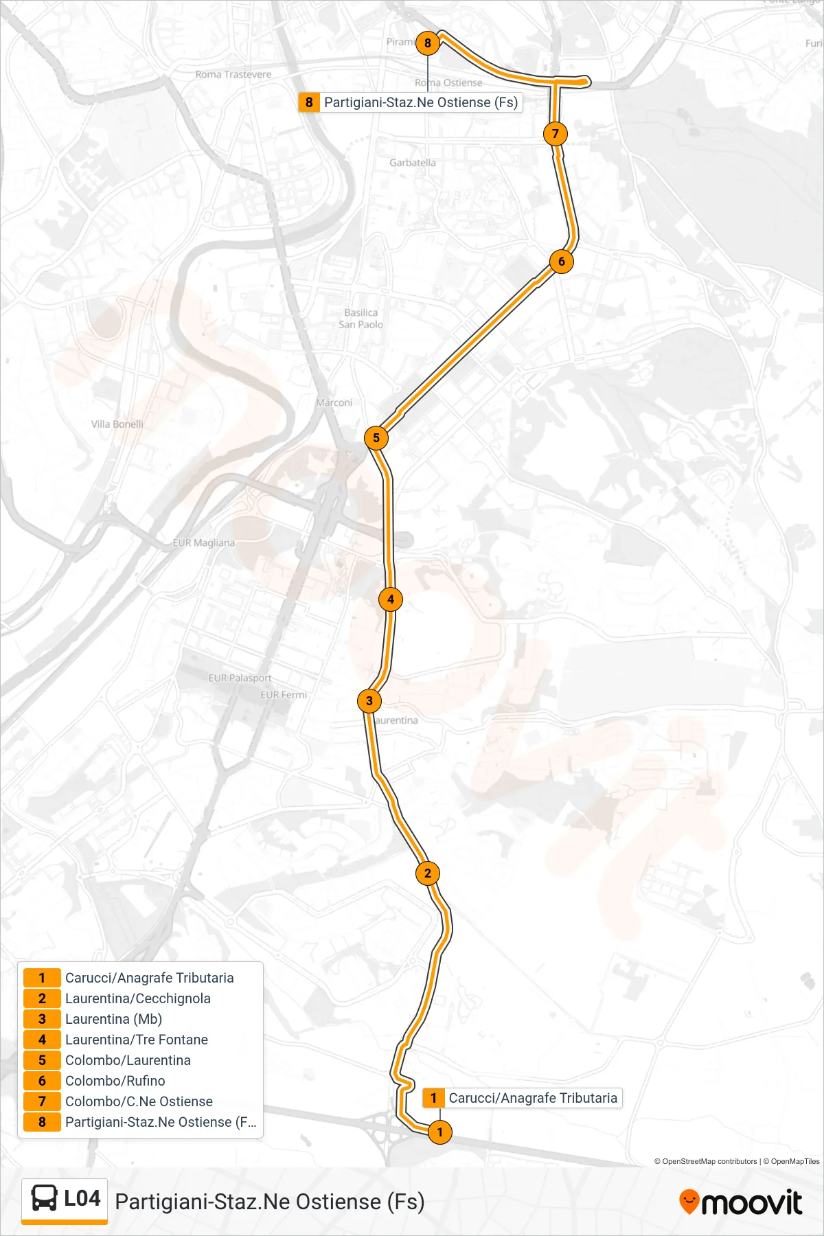 Linea L04 bus (Partigiani-Staz.Ne Ostiense (Fs)) - Percorsi e fermate sulla mappa