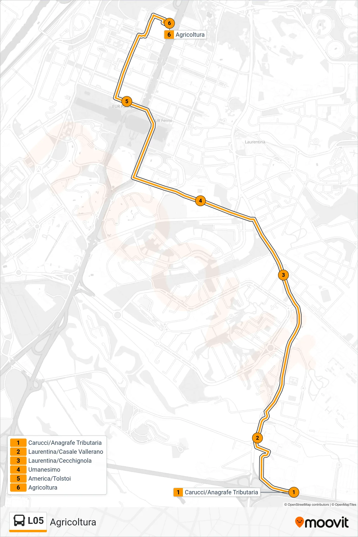 Linea L05 bus (Agricoltura) - Percorsi e fermate sulla mappa