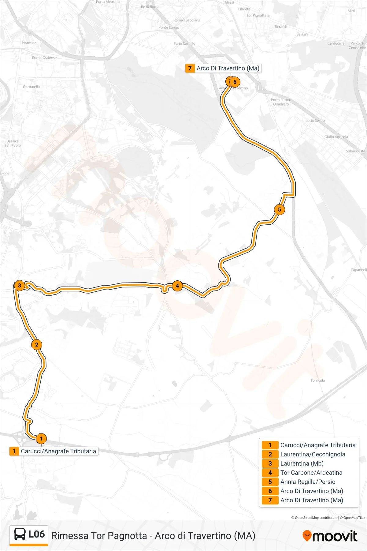 Linea L06 bus (Arco Di Travertino (Ma)) - Percorsi e fermate sulla mappa