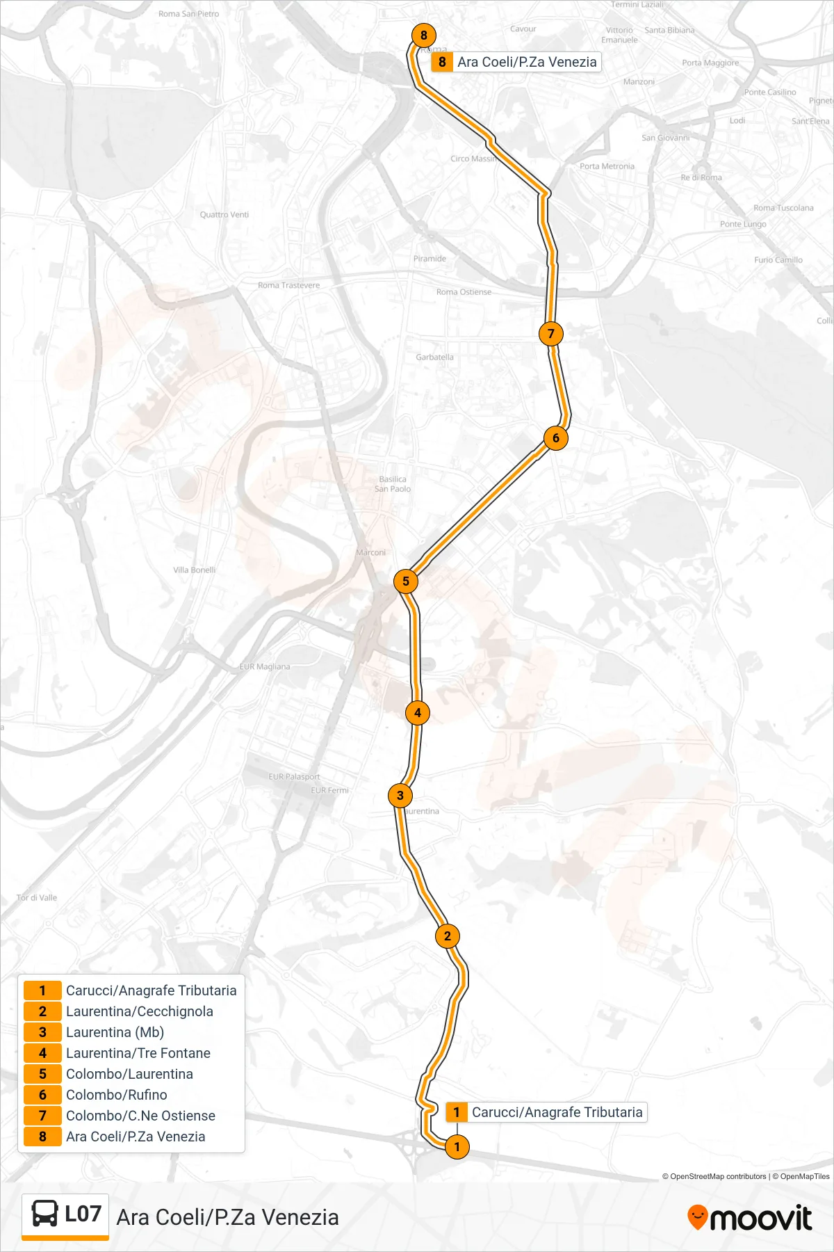 Linea L07 bus (Ara Coeli/P.Za Venezia) - Percorsi e fermate sulla mappa