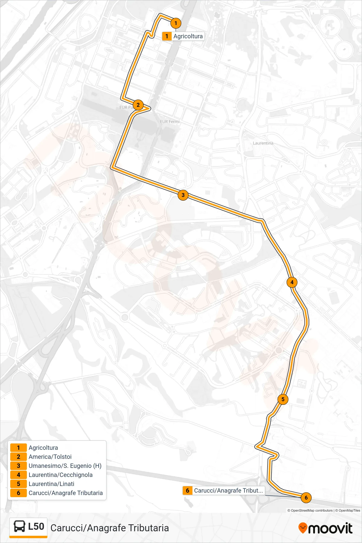 Linea L50 bus (Carucci/Anagrafe Tributaria) - Percorsi e fermate sulla mappa